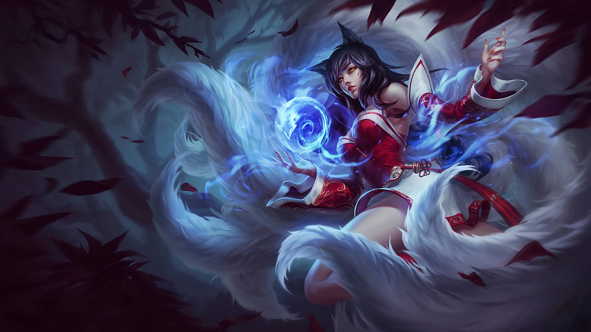 Lol Ahri Blue And Red Background