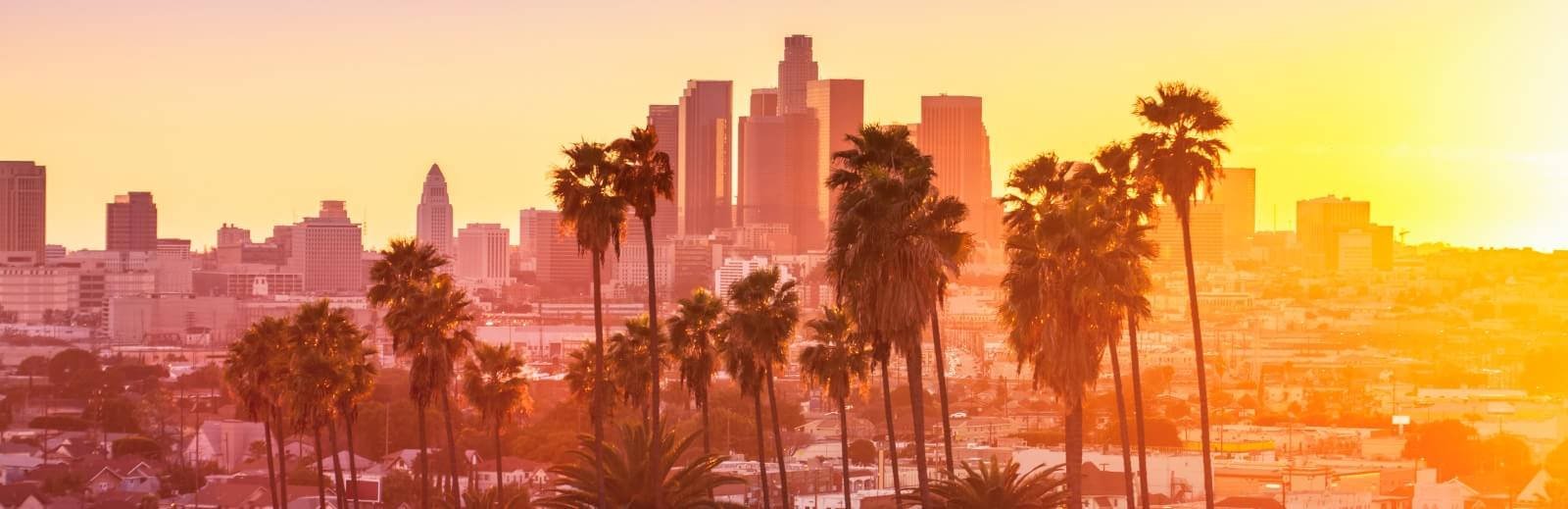 Los Angeles City Skyline During Sunset Background