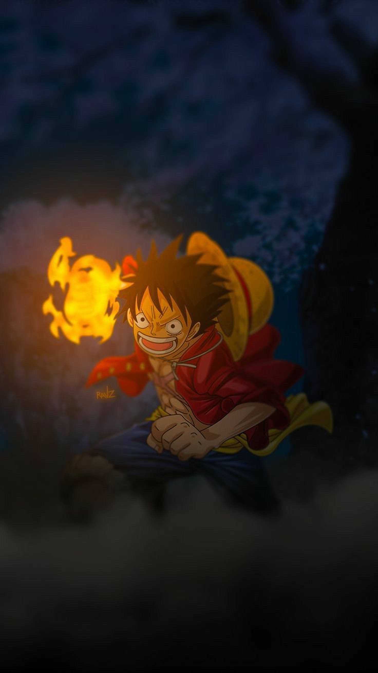 Download Luffy With Fire One Piece Iphone Wallpaper Wallpapers Com