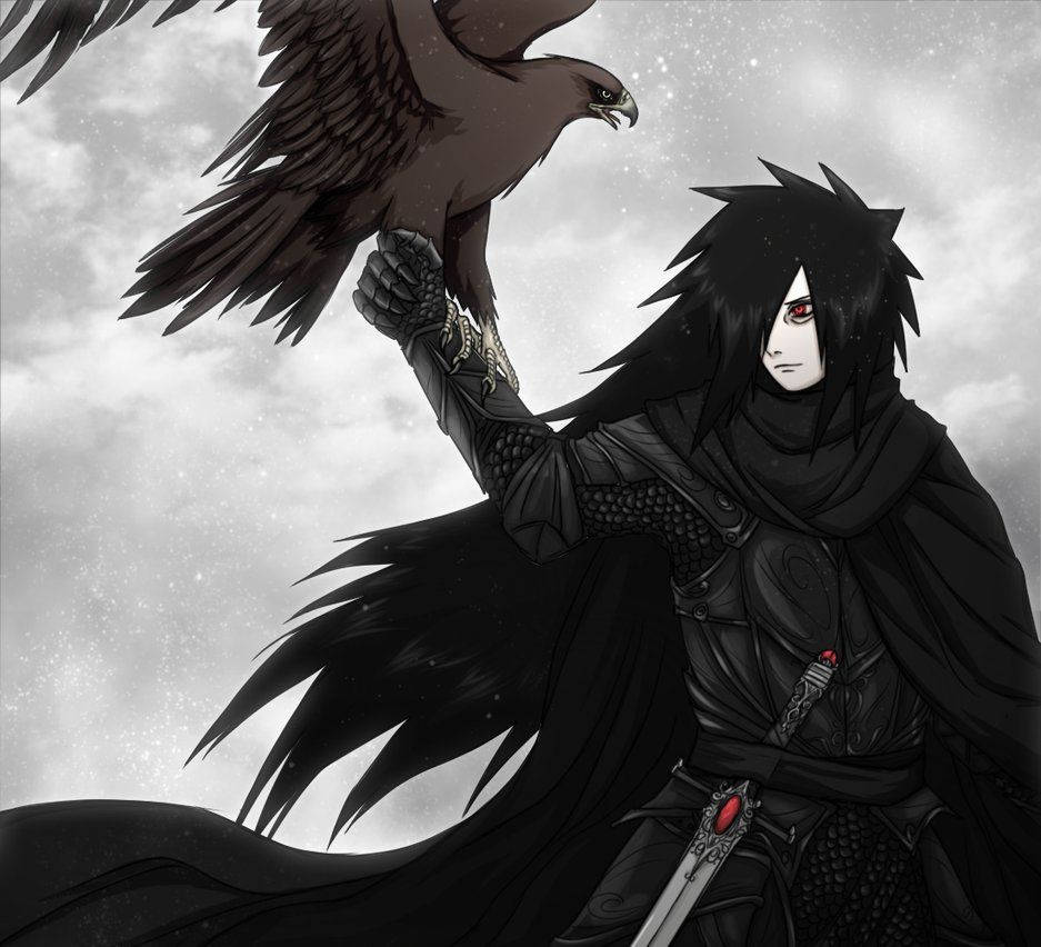 Madara Uchiha With A Hawk Background