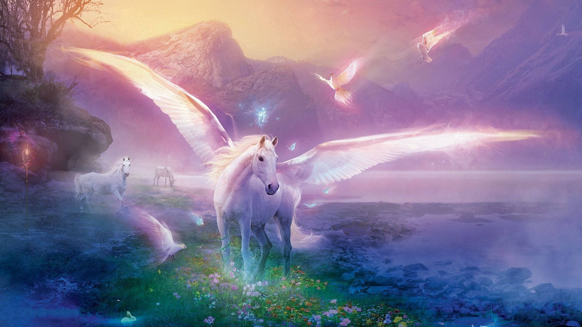 Magic Aura Of Pegasus In Lake Background