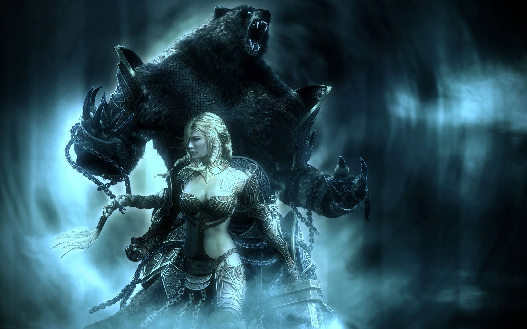 Magic Beast And Woman Warrior Background