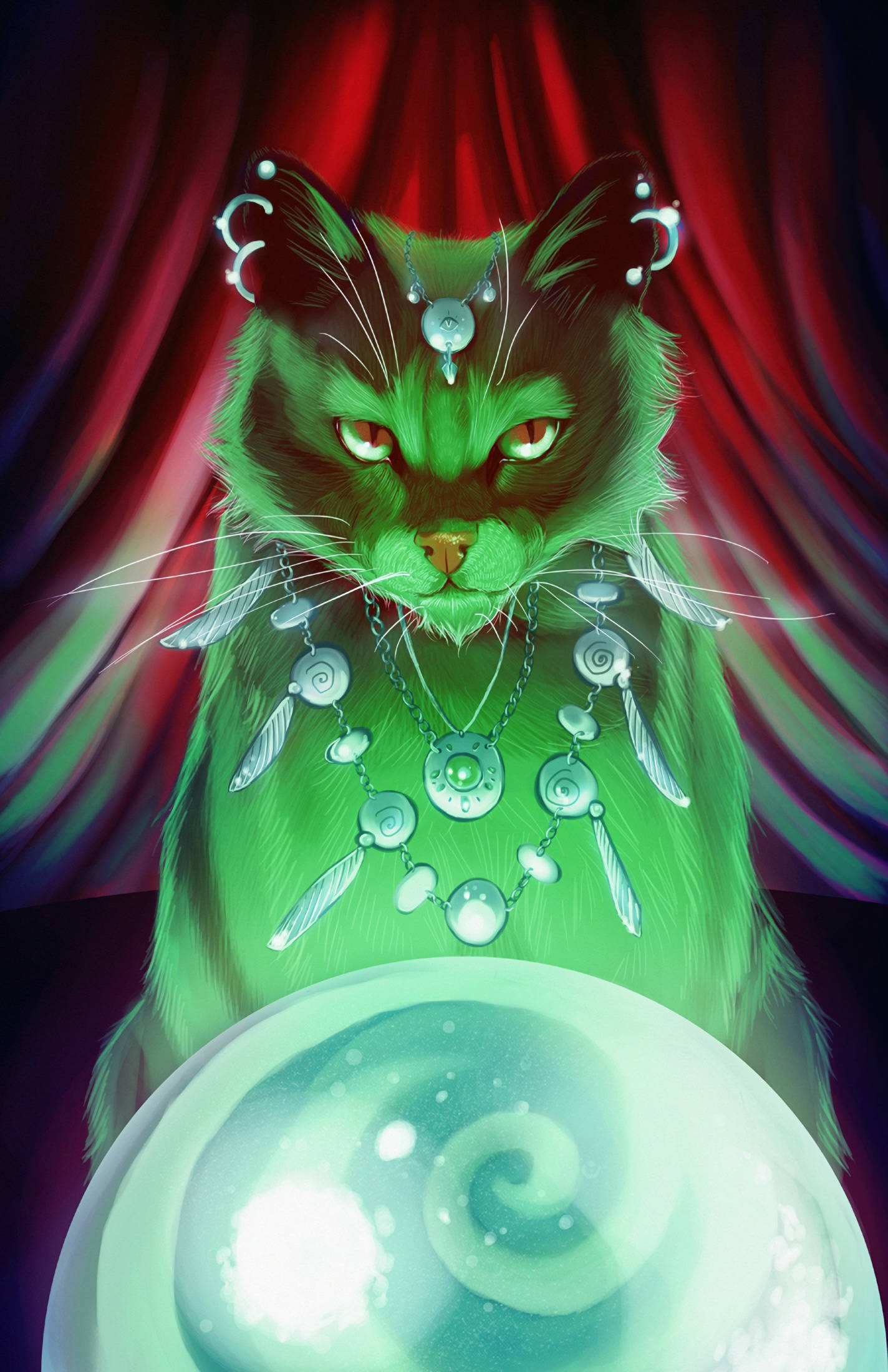 Magic Crystal Ball Of Fortune Teller Cat Background