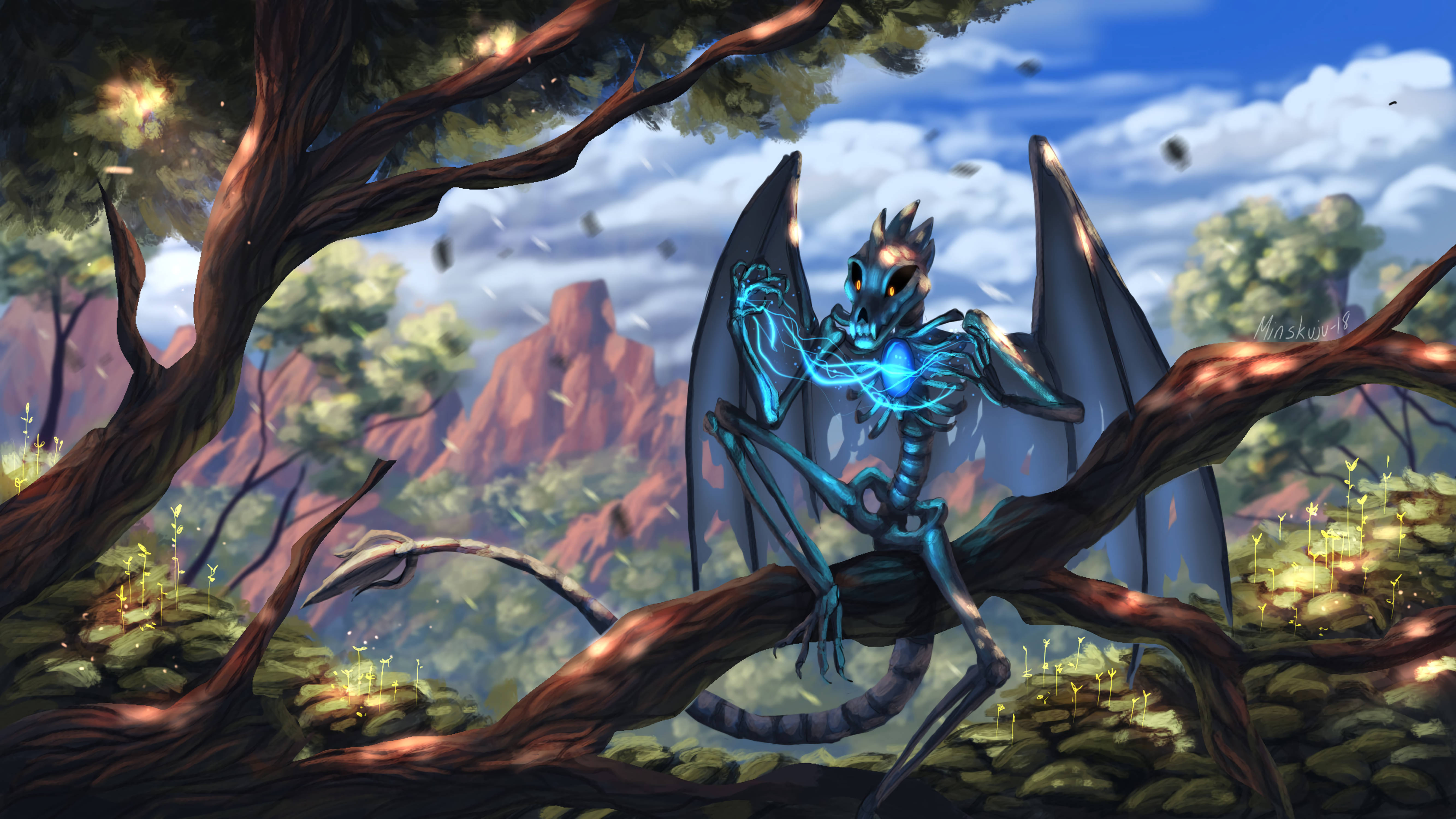Magical Dragon Skeleton Background