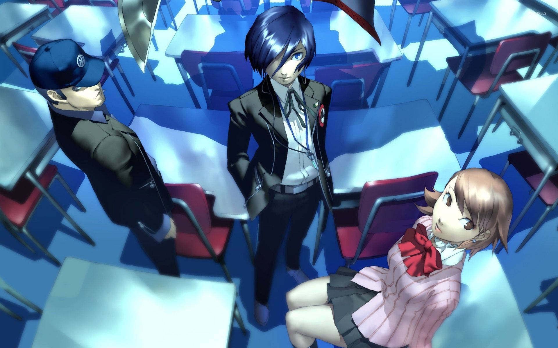 Makoto With Yukari And Junpei Persona 3 Background