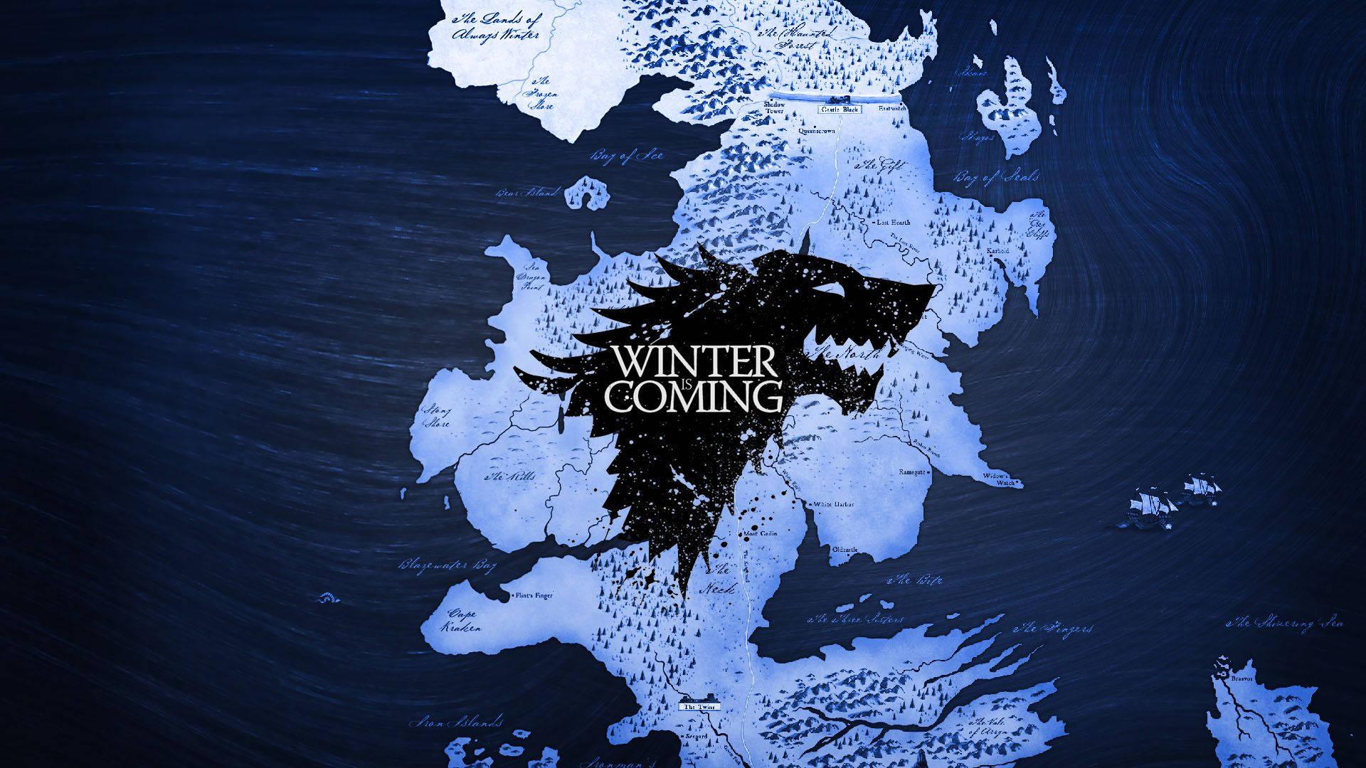 Map And Wolf Logo In Game Of Thrones Background