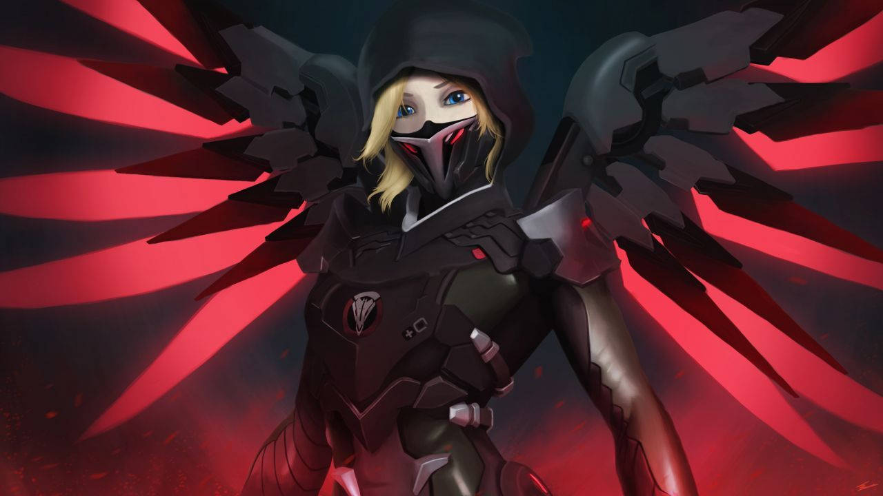 Mercy In Black And Red Outfit Background