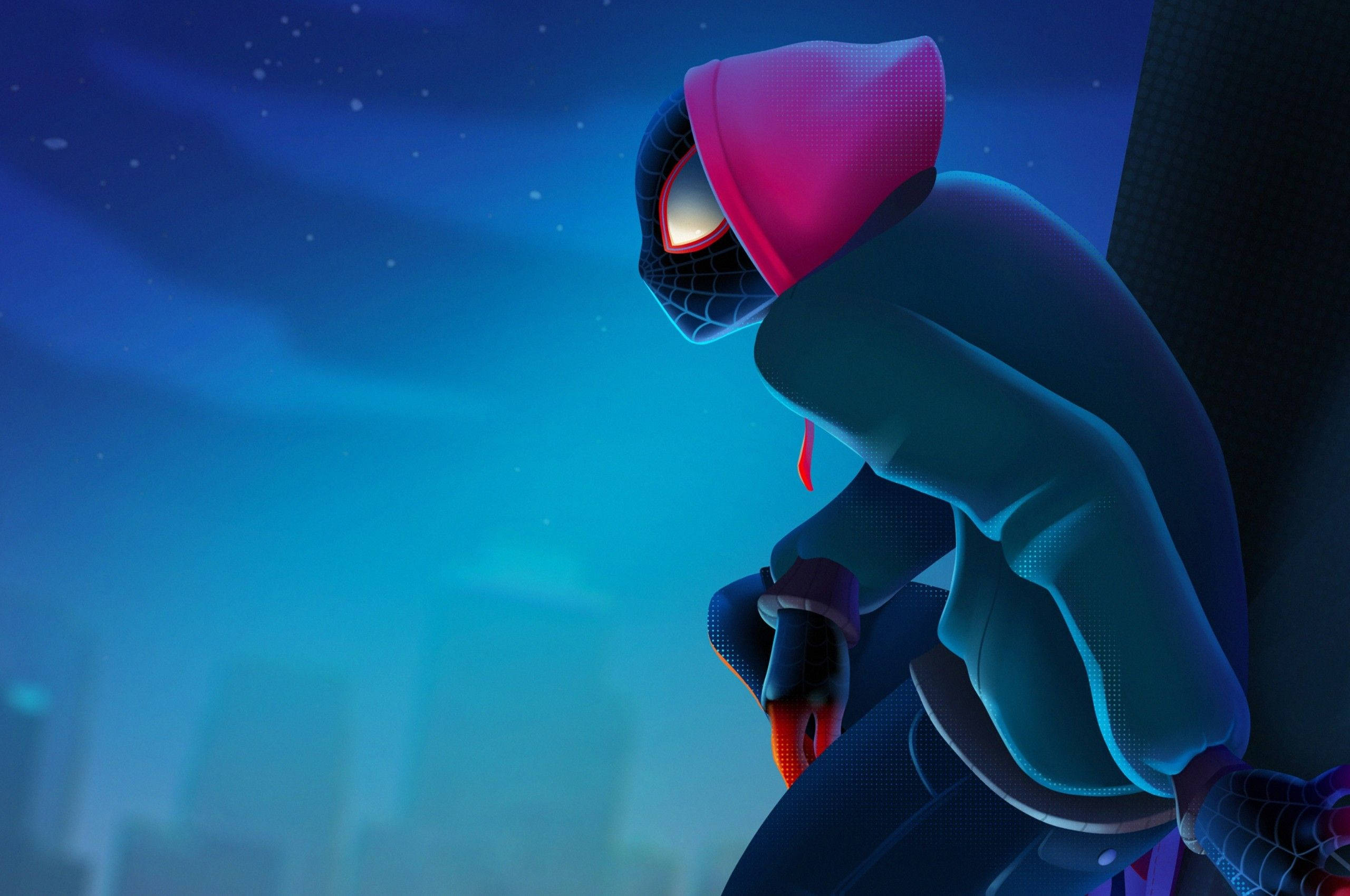 Miles Morales Blue Night Sky Background
