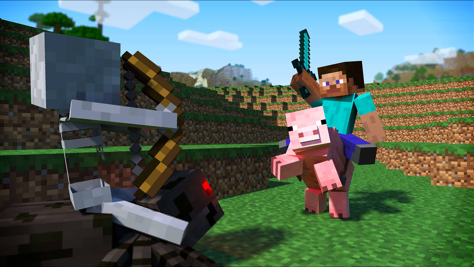 Minecraft Steve And Skeleton Background