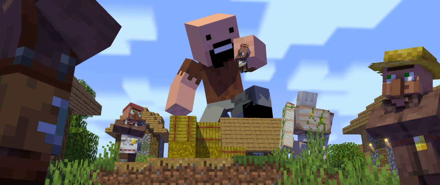 Download A Community of Thriving Minecraft Villagers Wallpaper