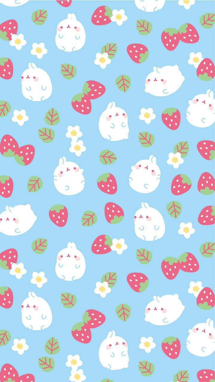 Molang And Strawberry Kawaii Cover Background
