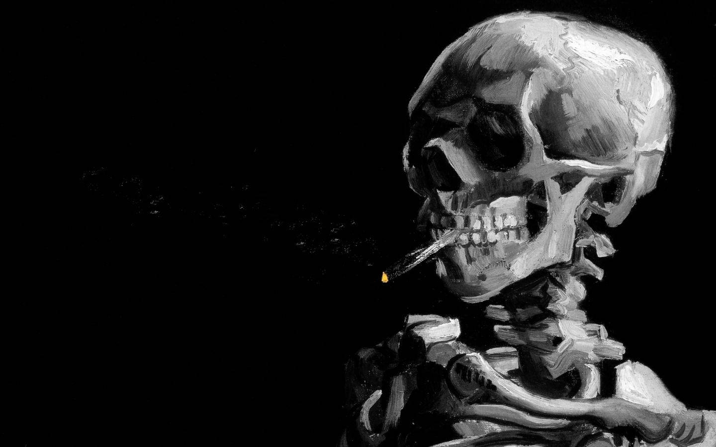 Monochrome Smoking Skeleton Background
