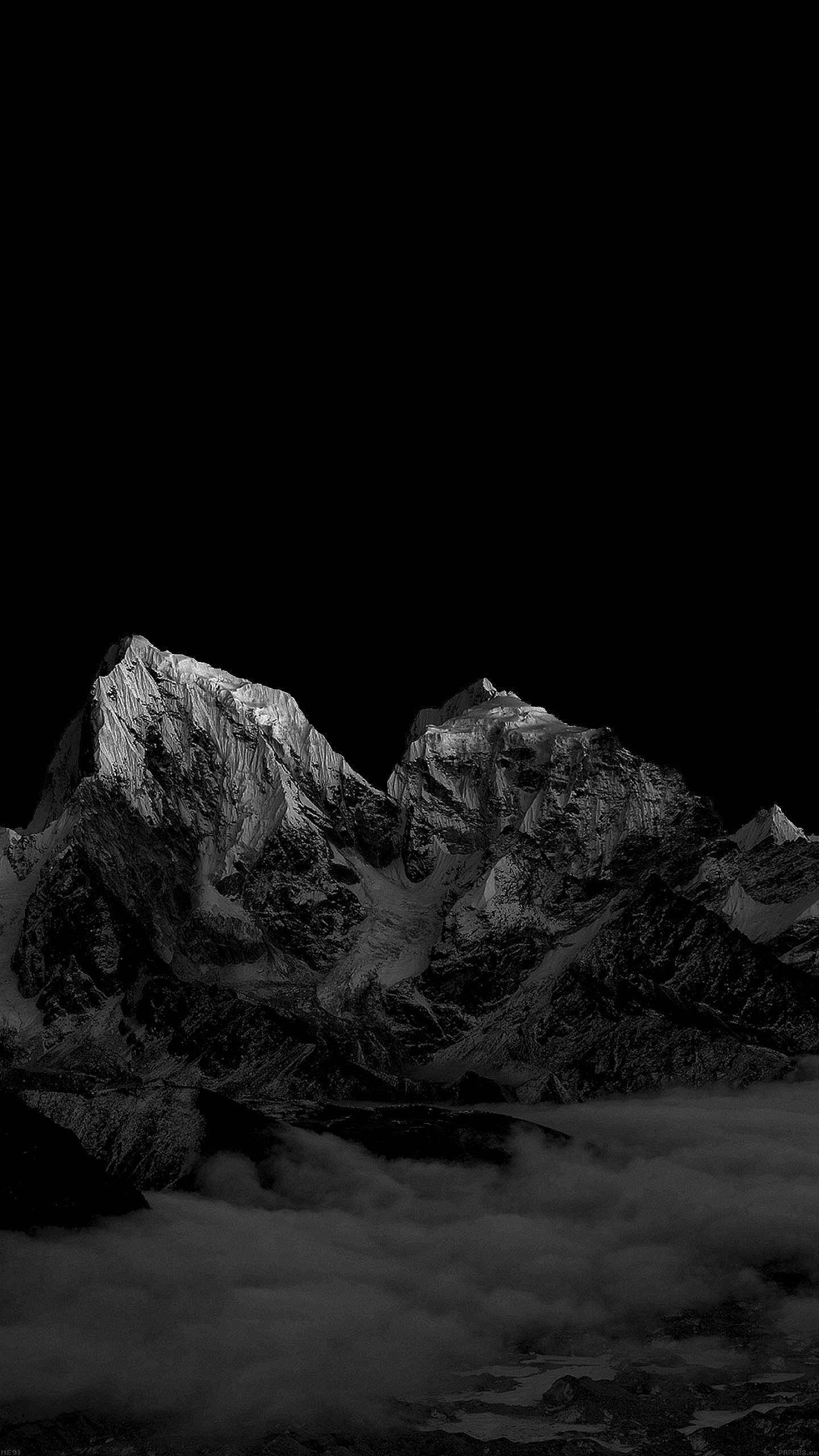 Download Monochrome Snowy Mountains Iphone X Amoled Wallpaper | Wallpapers .com
