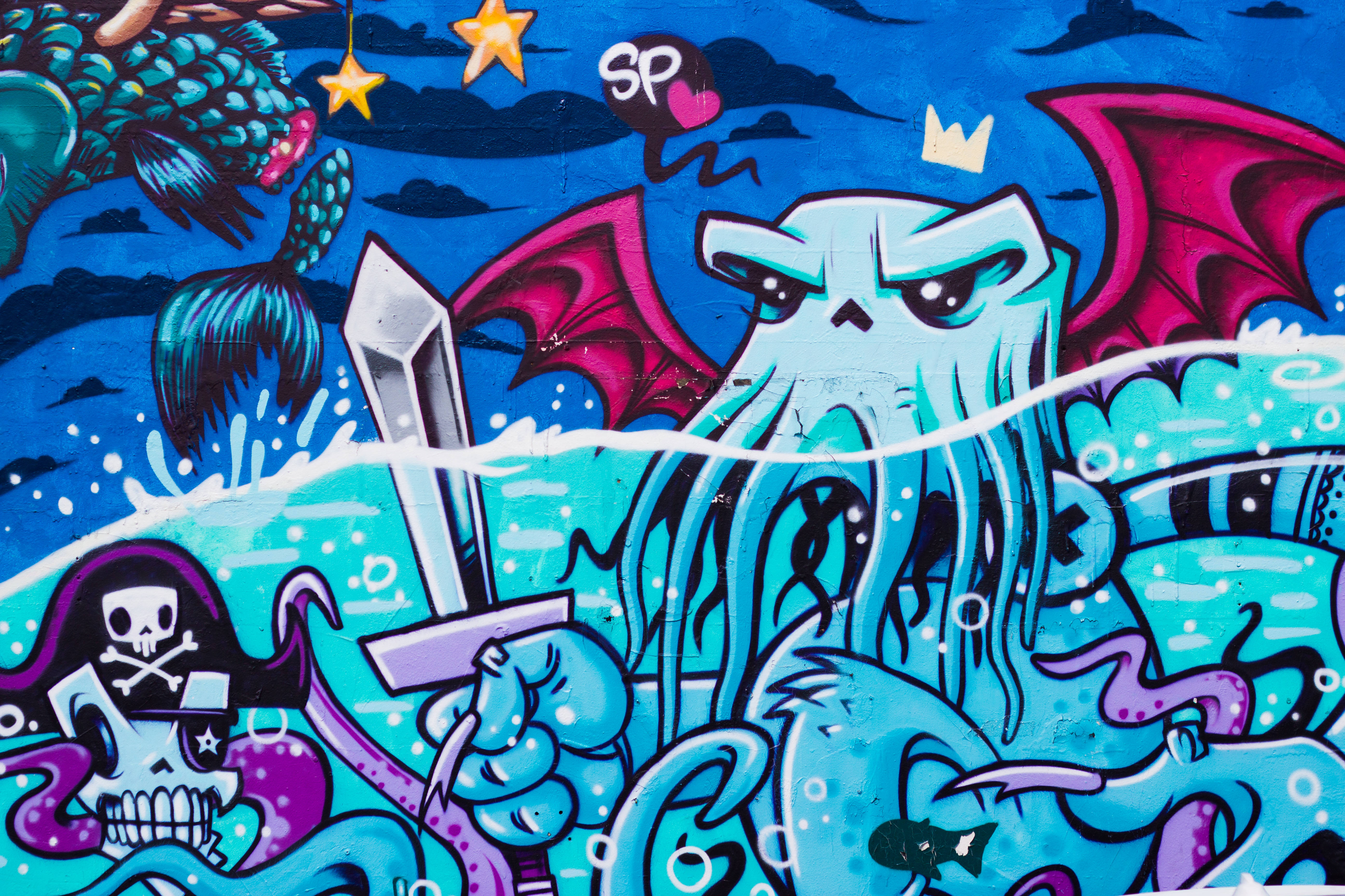 Monstrous Sea Creature Graffiti Artwork Background