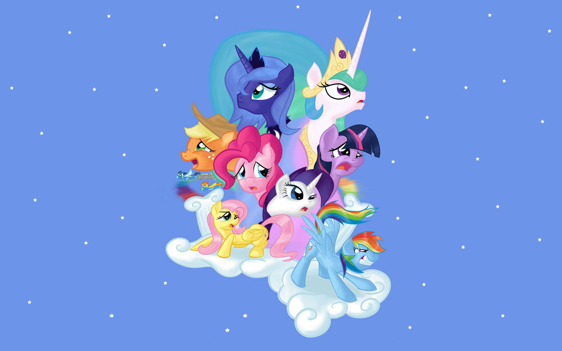 My Little Pony Cast On Cloud Background