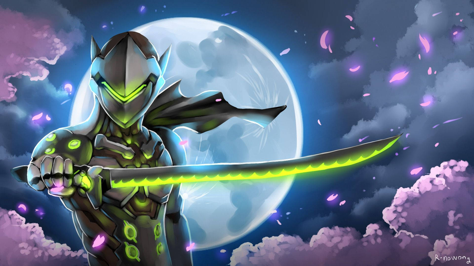 Neon Green Cyborg Genji Overwatch Background