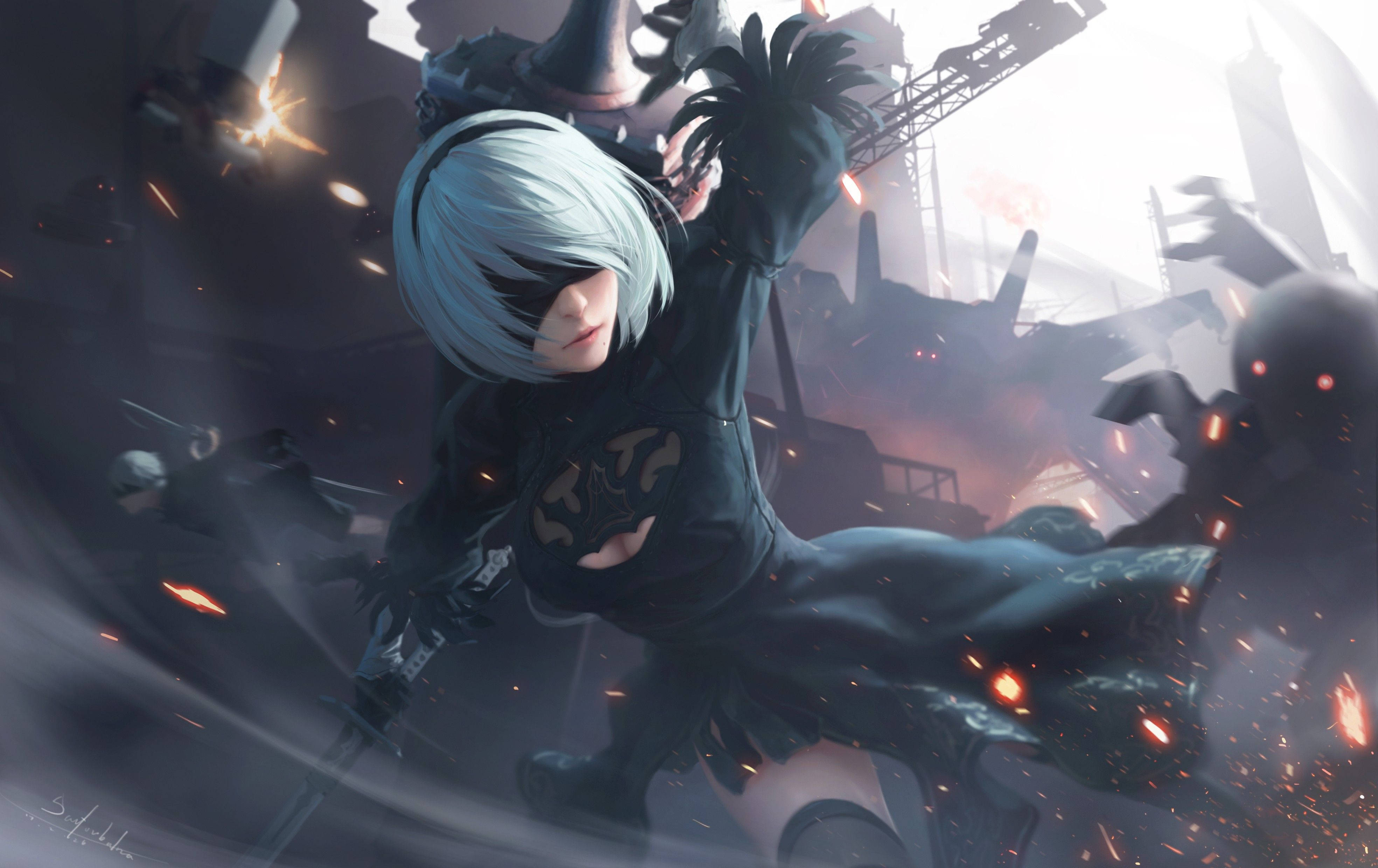 Nier Automata 2b In Action Background