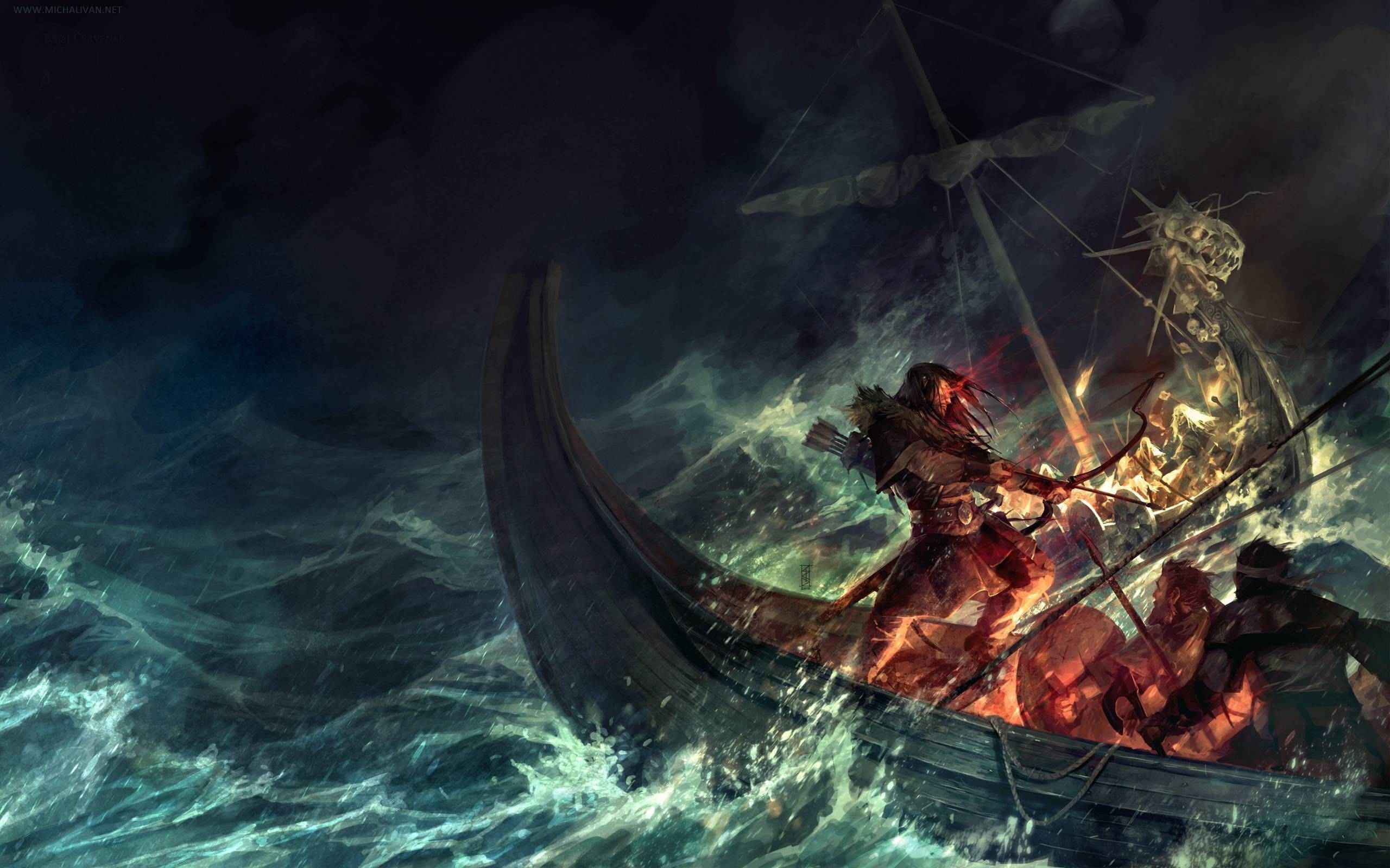 Norse Attack In The Ocean Background