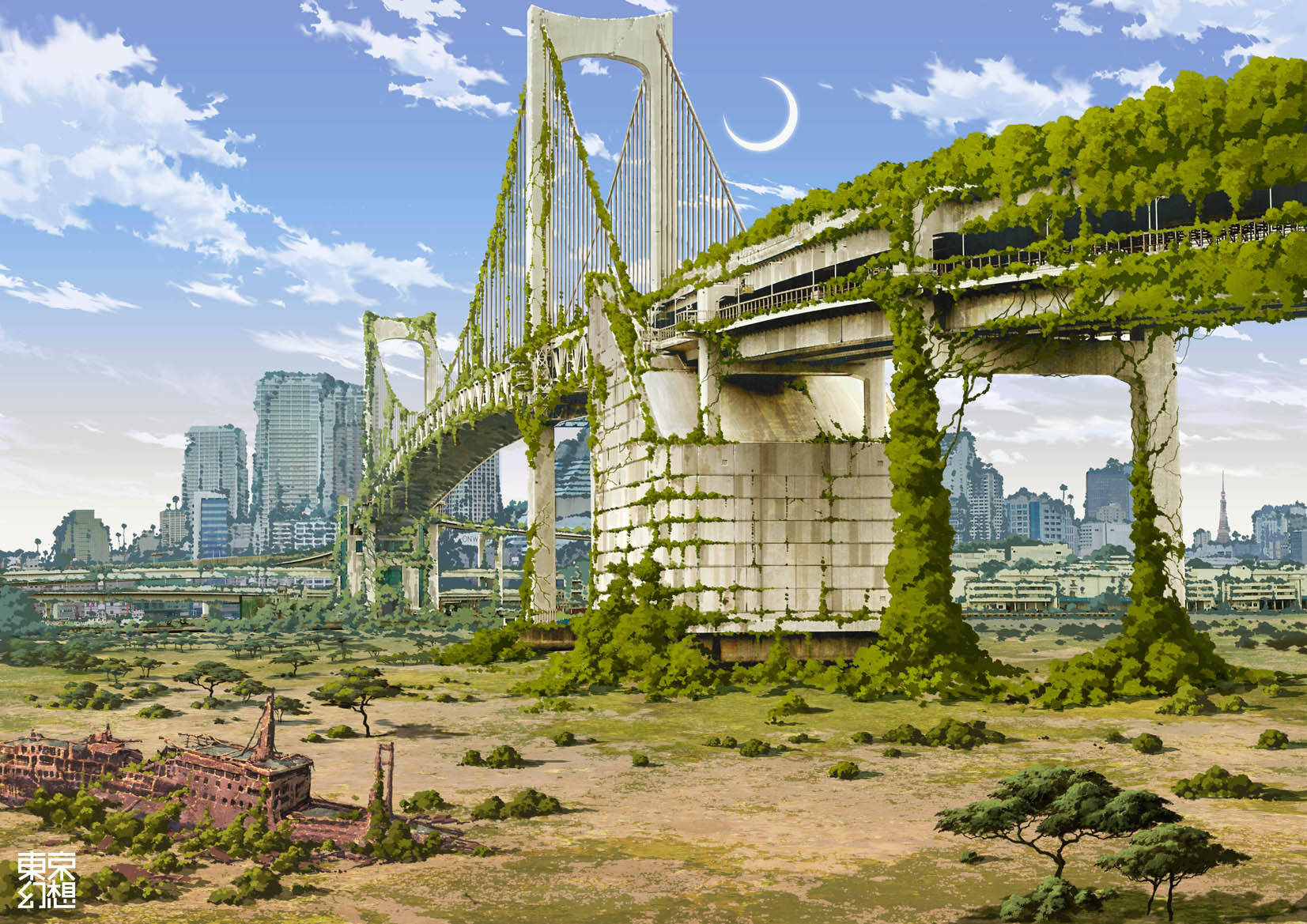 Old Bridge Anime City Background
