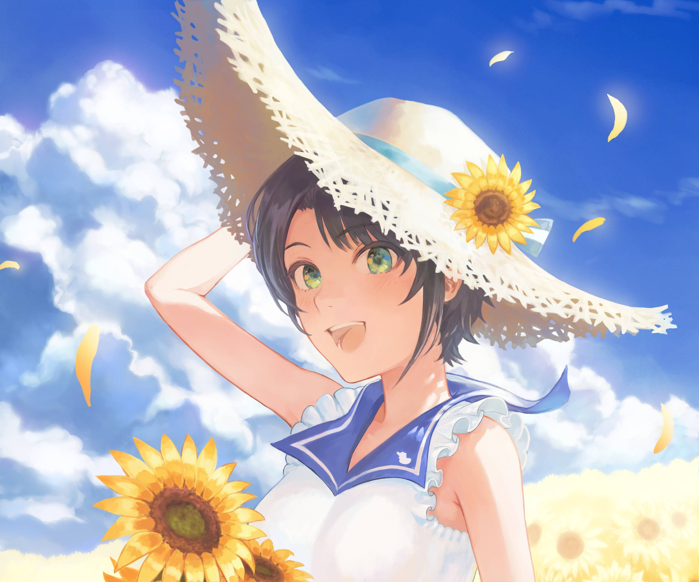 Download Oozora Subaru With Sunflowers Hololive Wallpaper 