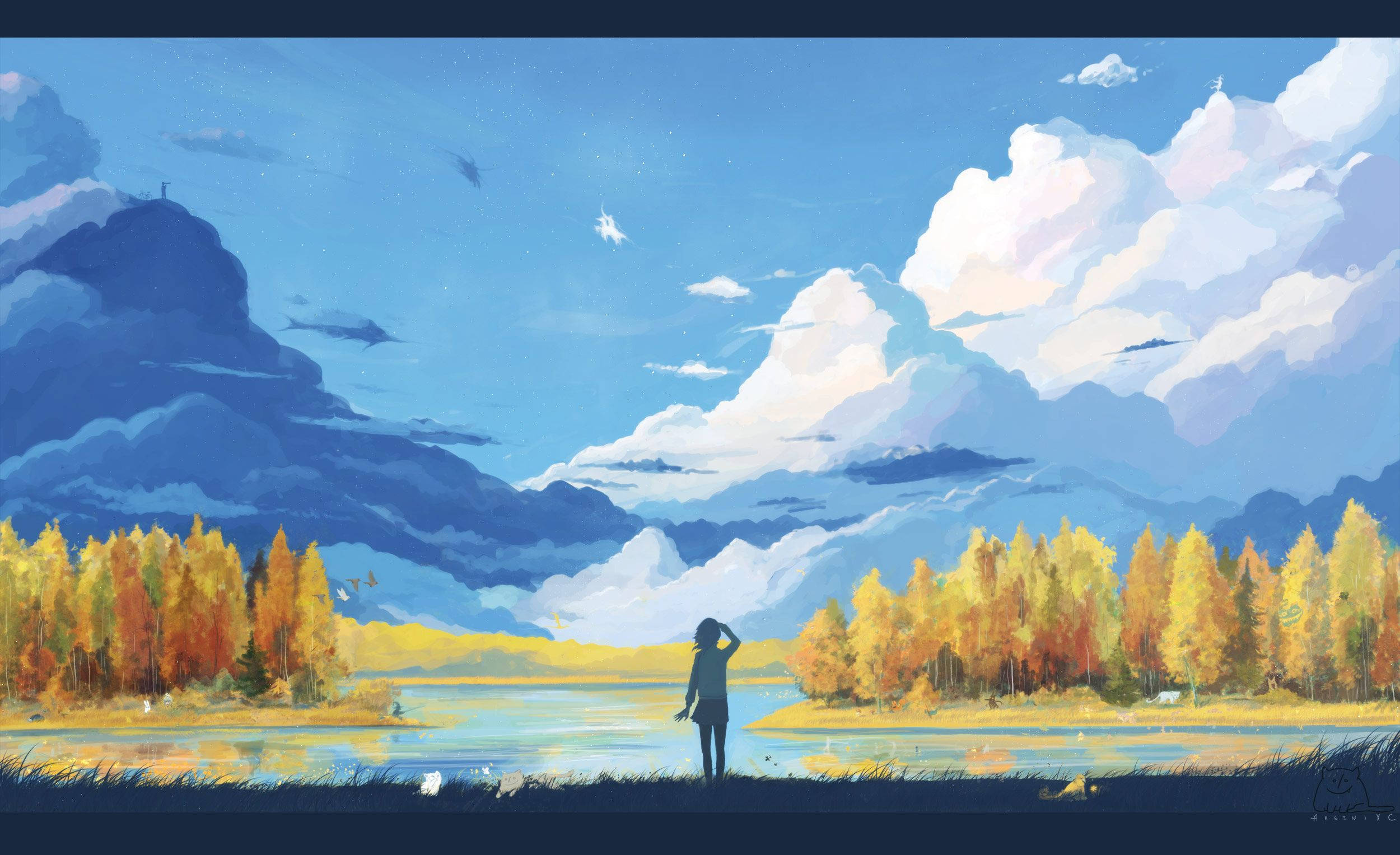 Painting With Person Anime Scenery Background