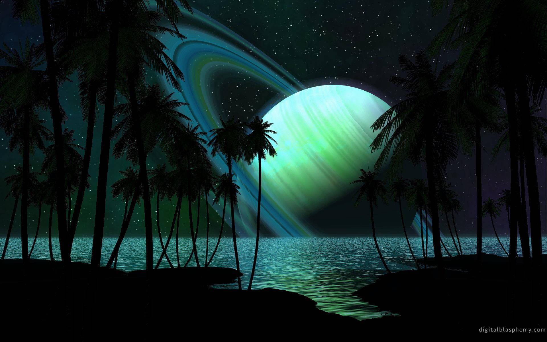 Palm Trees And Saturn Background