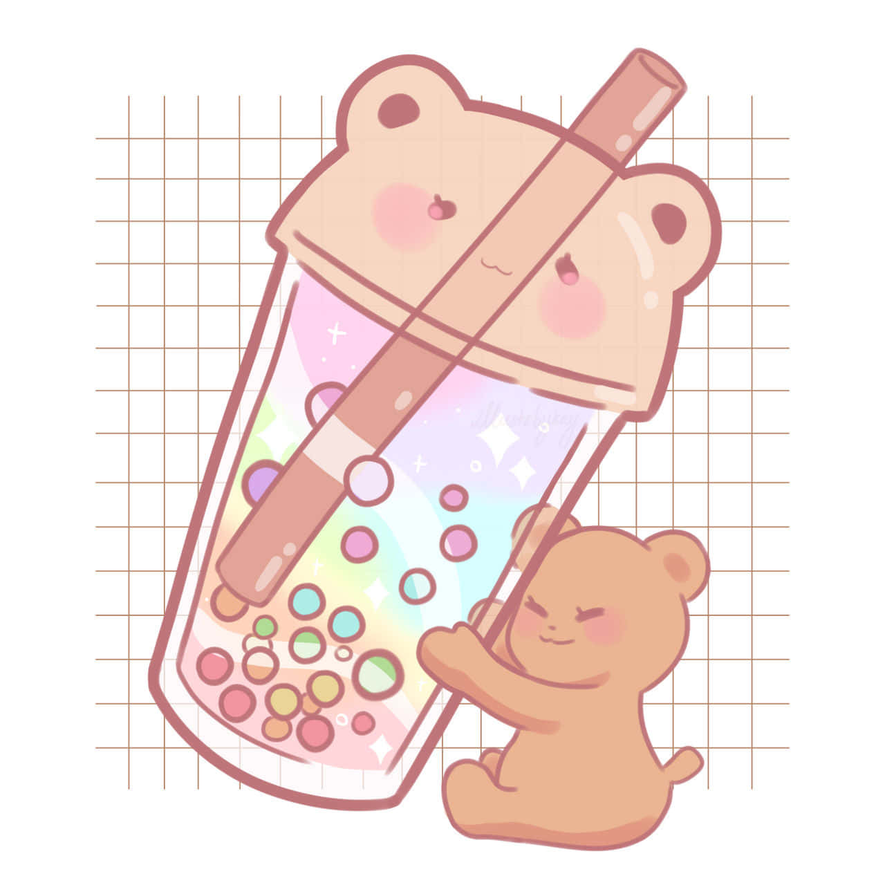 Download Pastel Pink Cute Boba With Bear Wallpaper | Wallpapers.com