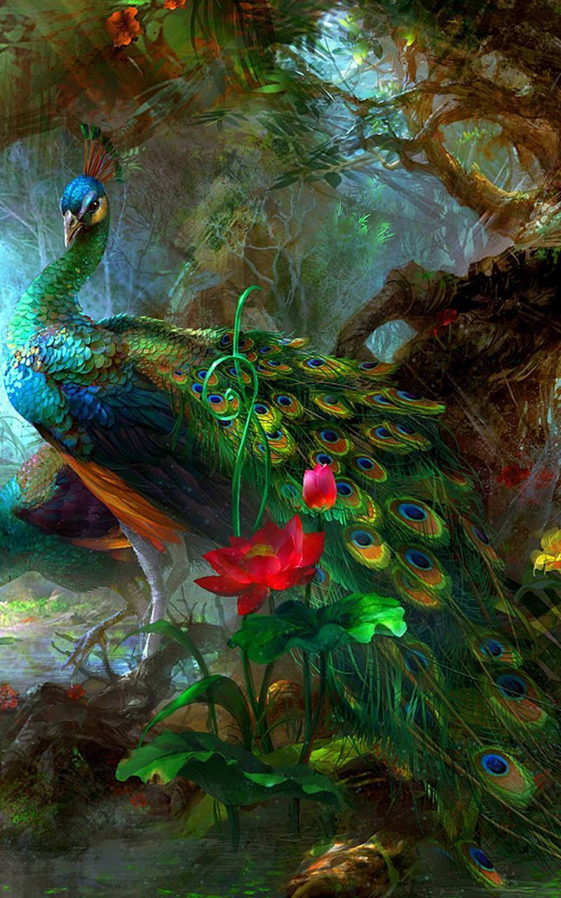 Peacock Painting - Exotic Bird Background