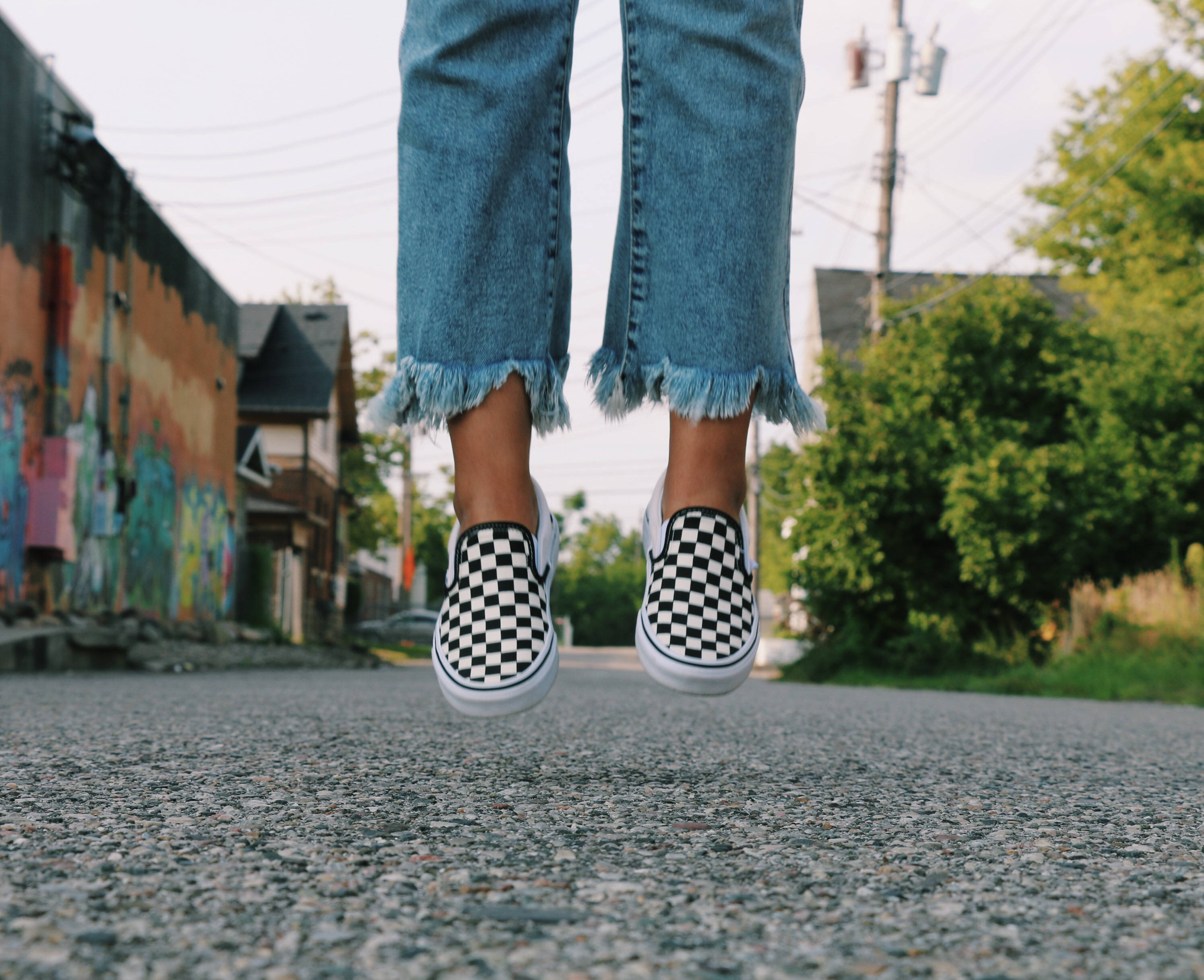 Person In Vans Checkered Shoes Background