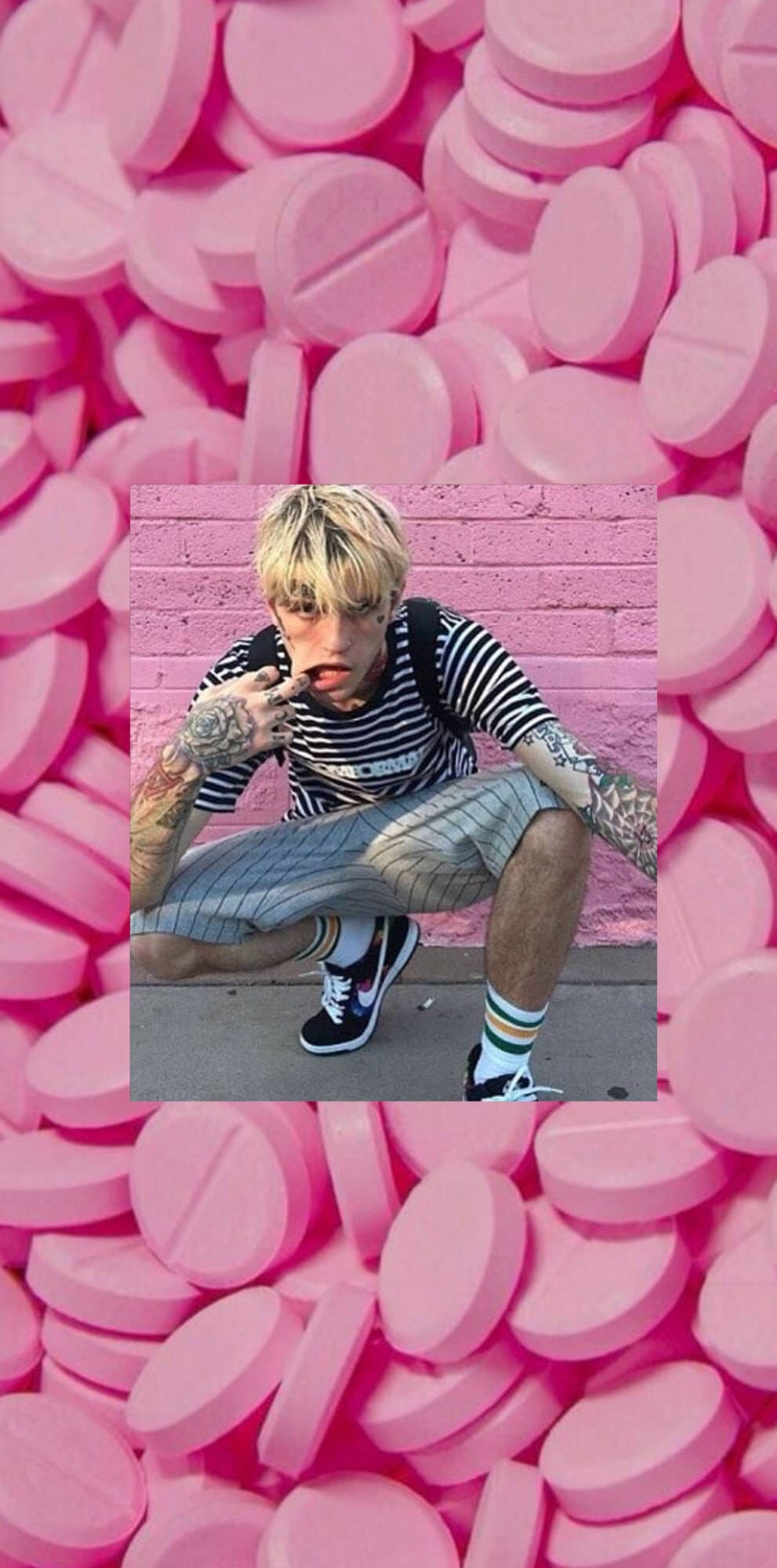 Pink Aesthetic Lil Peep With Pills Background
