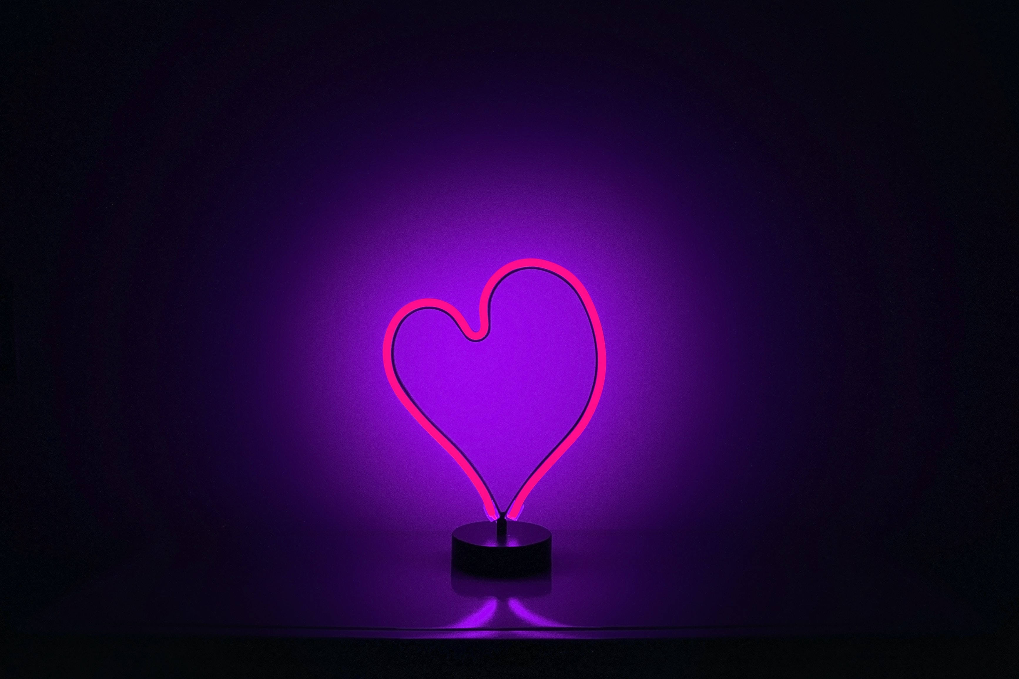 Download Pink Neon Heart And Purple Glowing Light Wallpaper ...