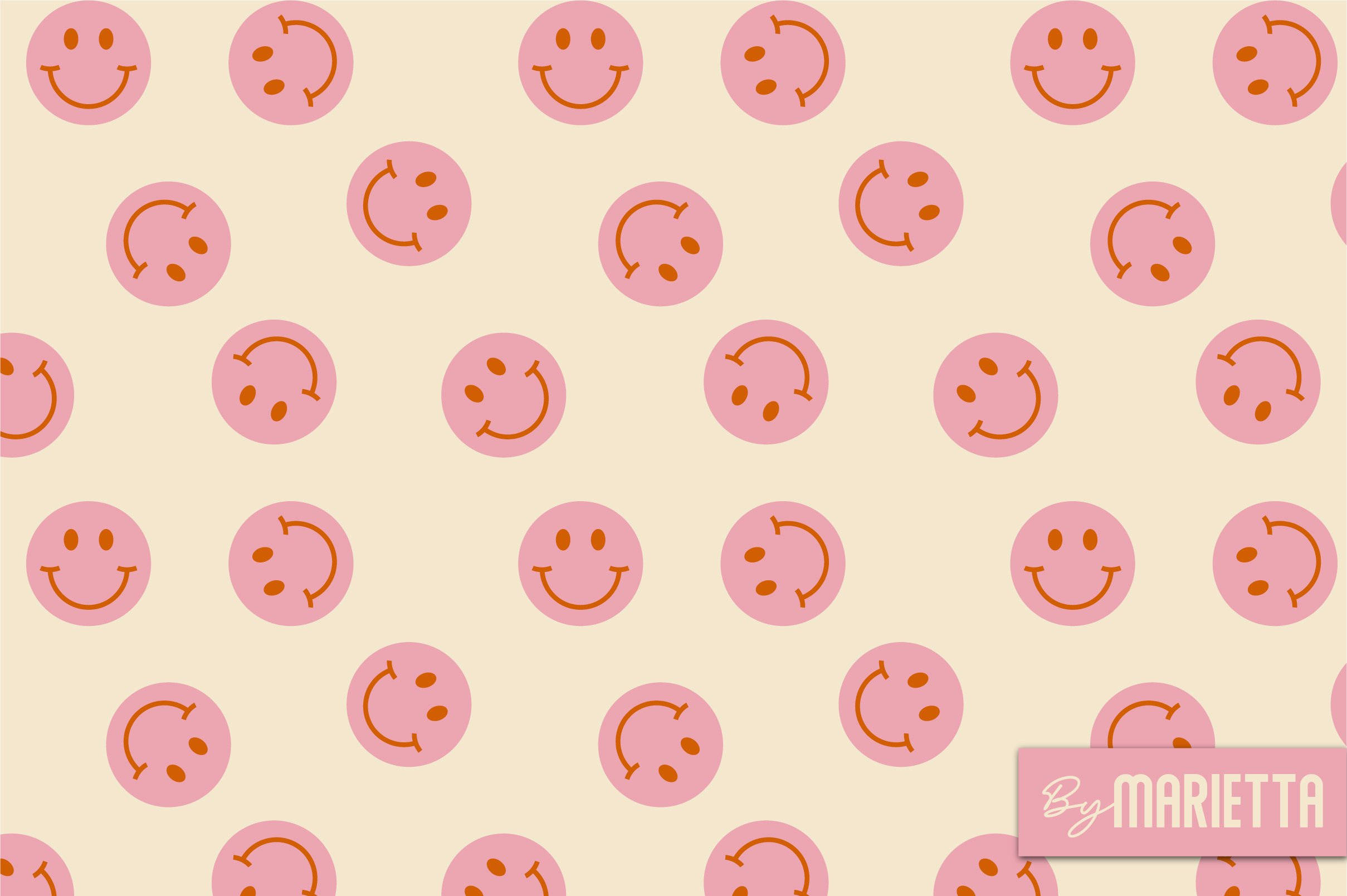Download Pink Preppy Smiley Face On Yellow Wallpaper 