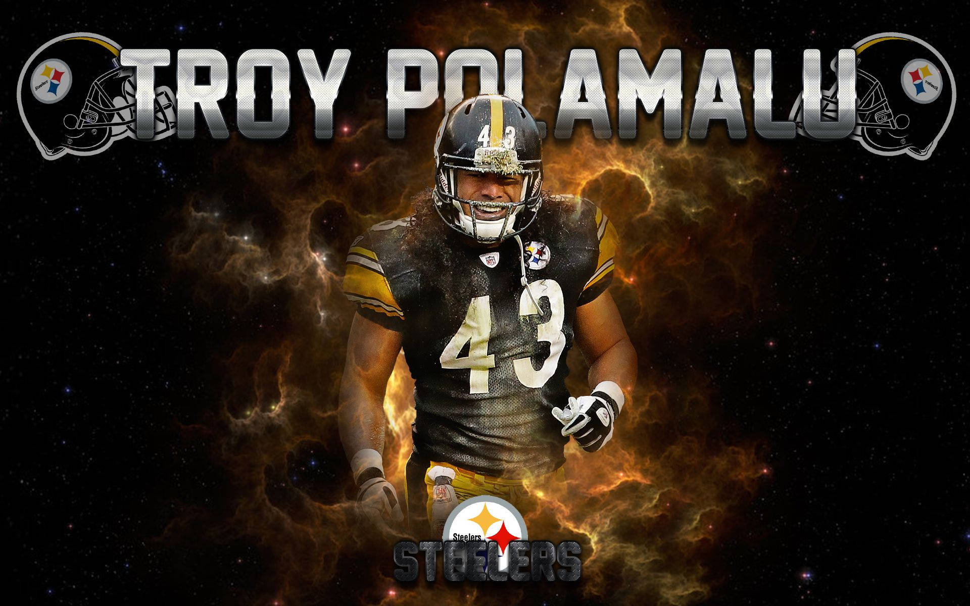 Pittsburgh Steelers Troy Polamalu On Fire Background