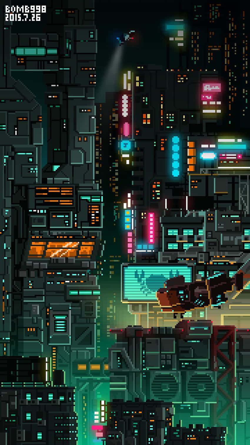 Cyberpunk pixel city фото 24