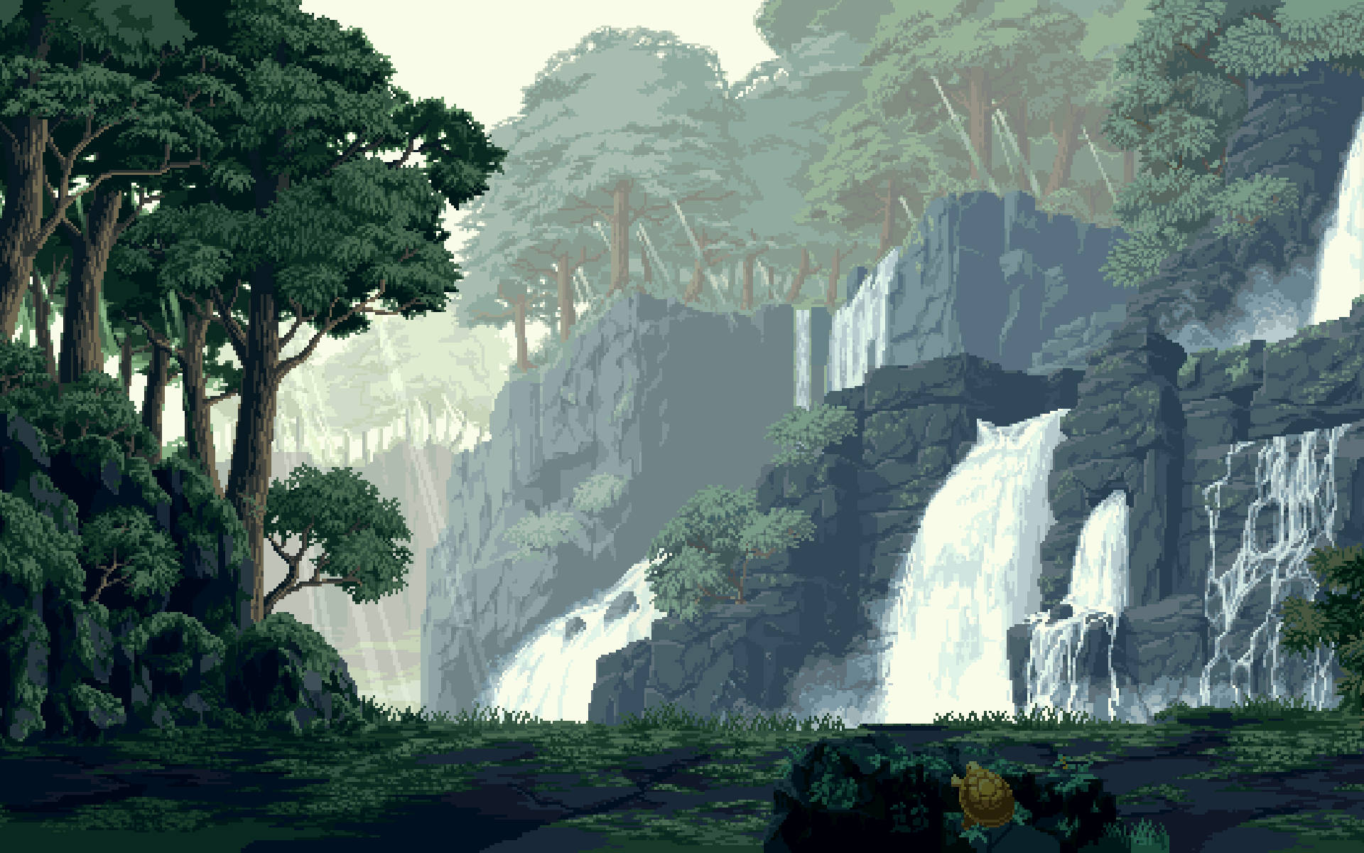 Pixel Waterfalls Landscape Background