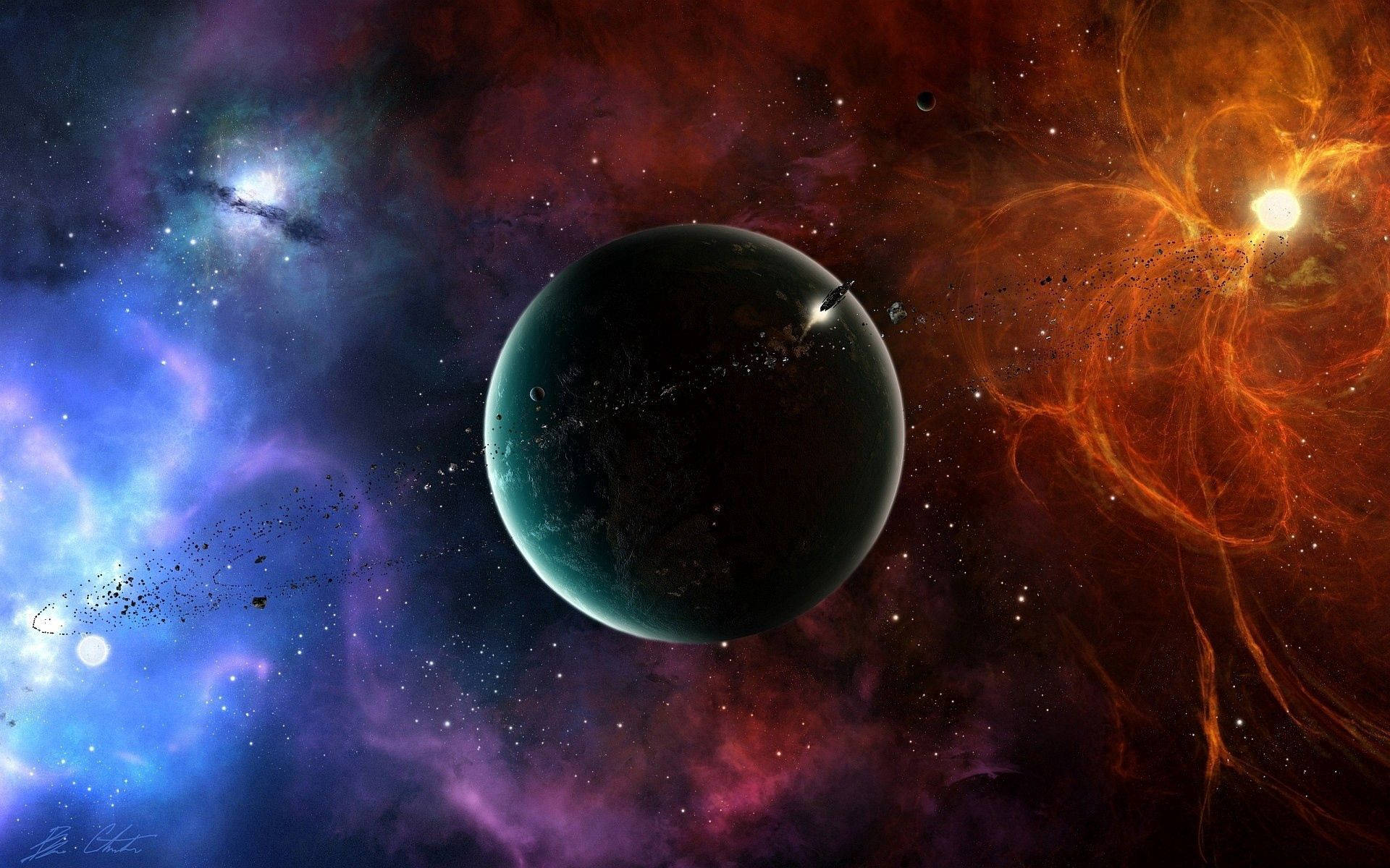 Planet In Nebula And Plasmas Background