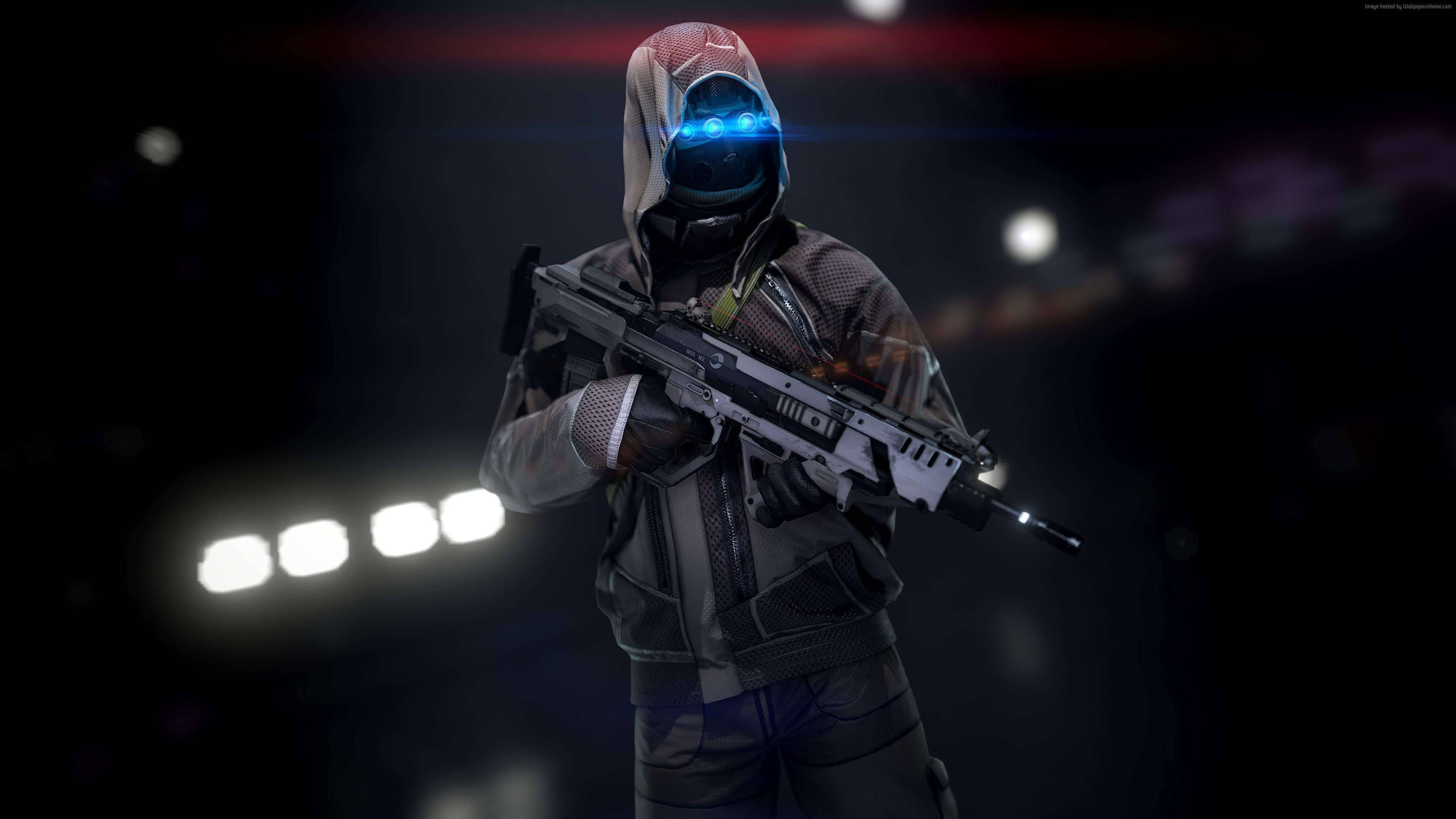 Download Pubg Hd Hooded Character With Blue Lights Wallpaper | Wallpapers .com