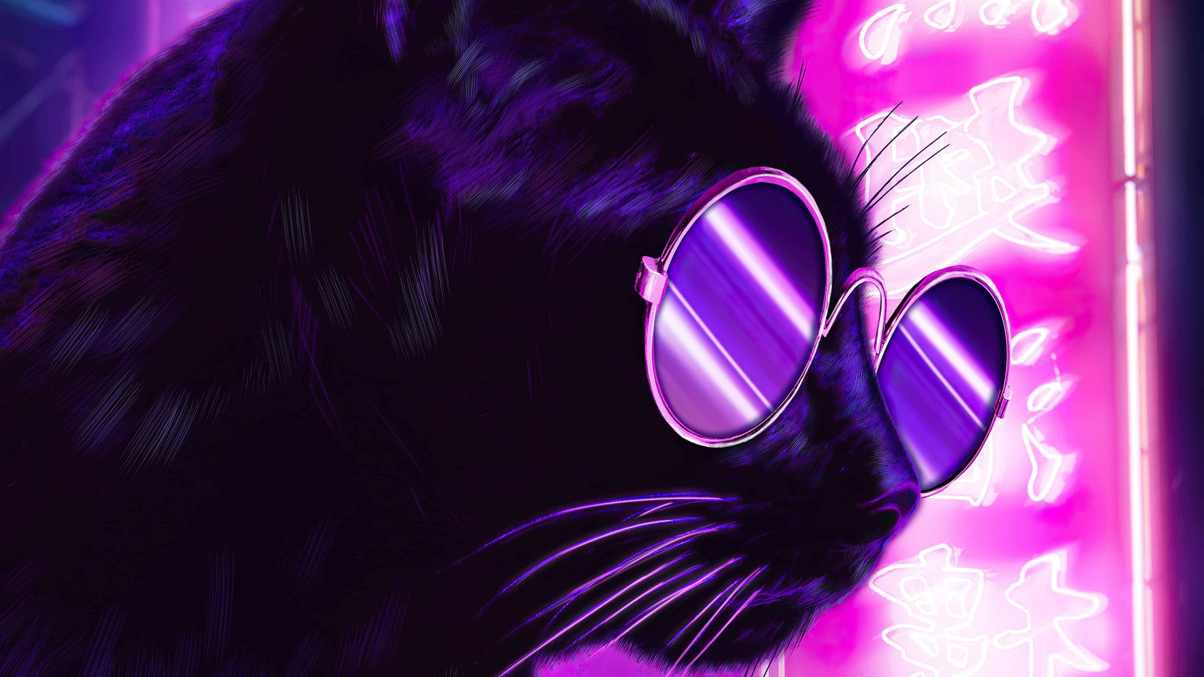 Purple Aesthetic Black Cat Background