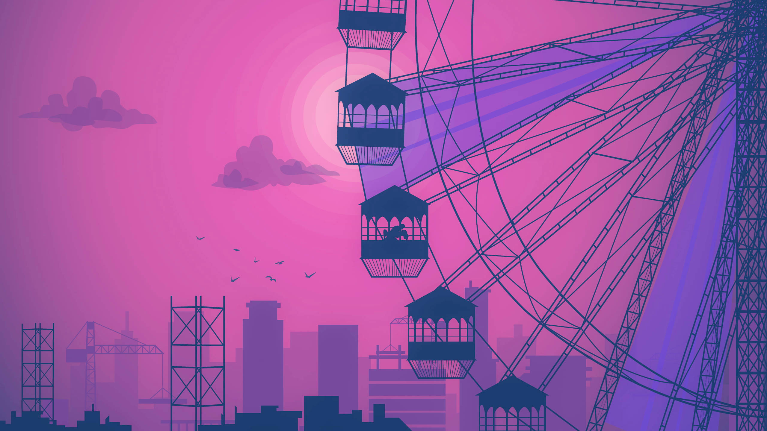Purple Aesthetic Ferris Wheel And City Background