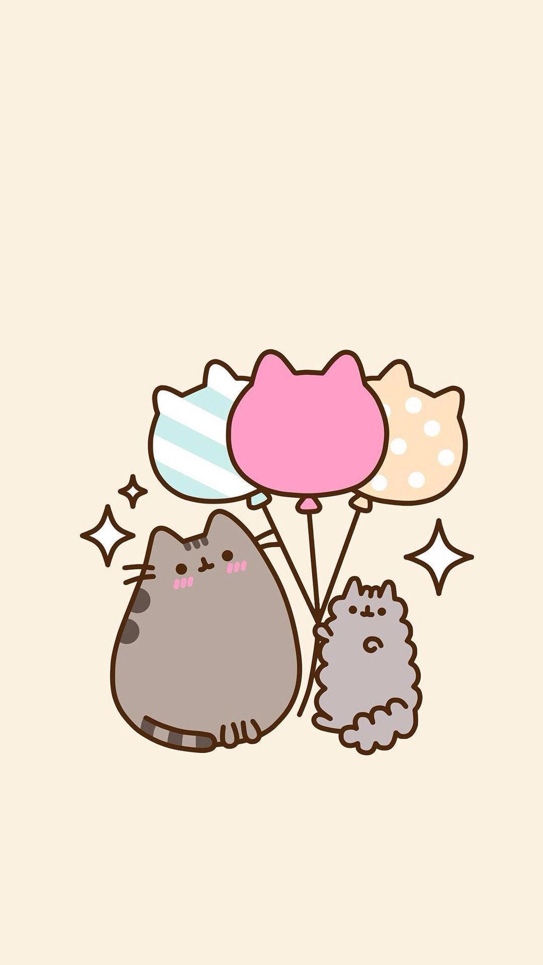 Pusheen And Stormy Balloons Background