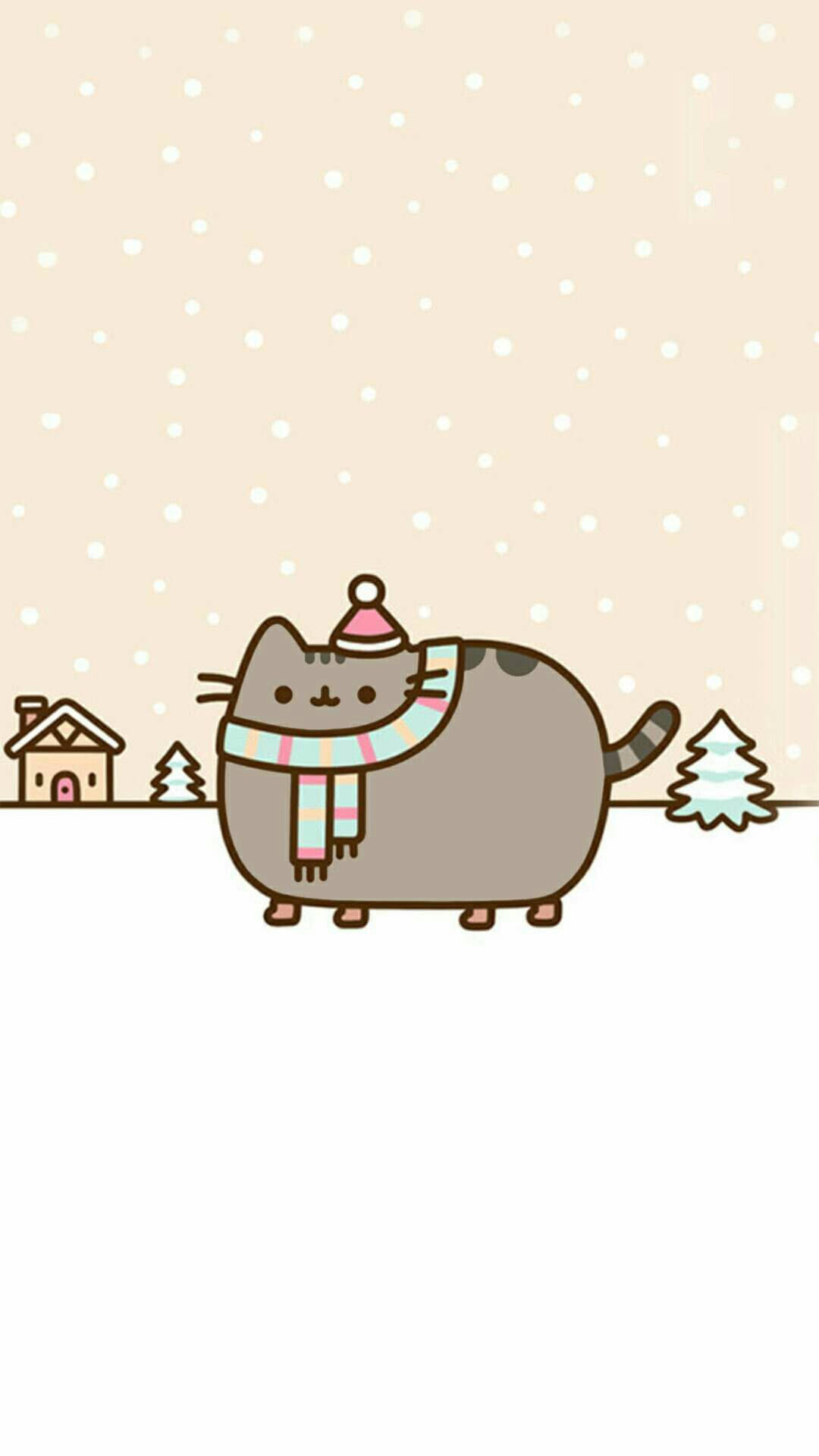 Pusheen Cat In Winter Background