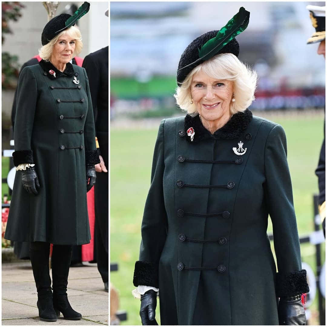 Download Queen Camilla In Dark Olive Outfit Wallpaper | Wallpapers.com