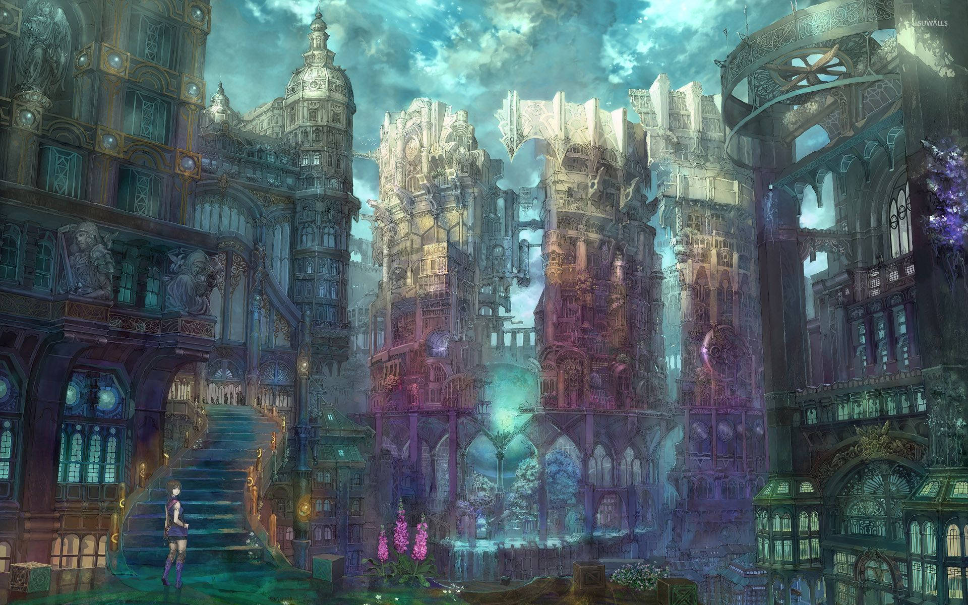 Rainbow Gothic Anime City Background