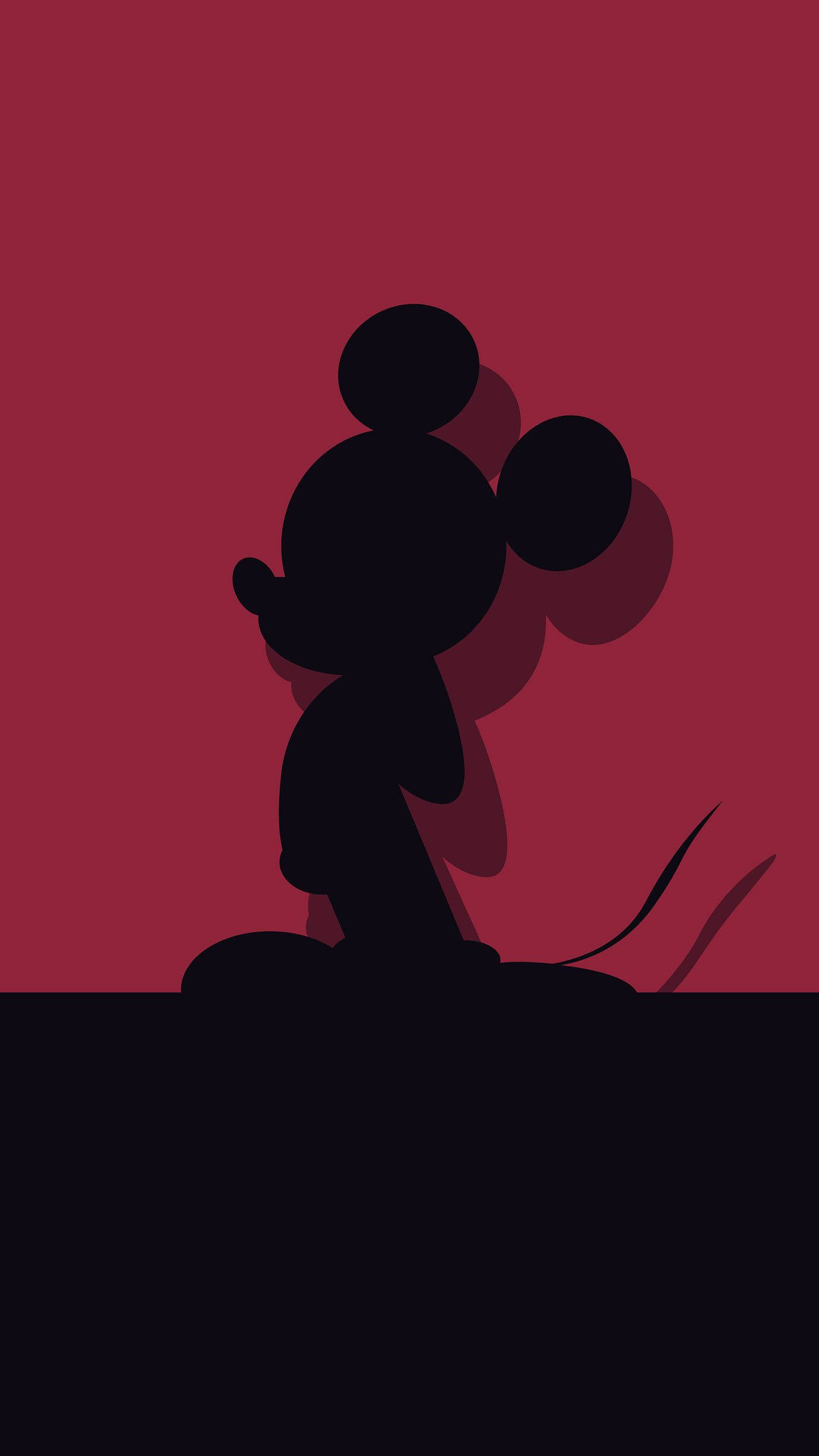 Red Black Mickey Mouse Shadow Mobile Background