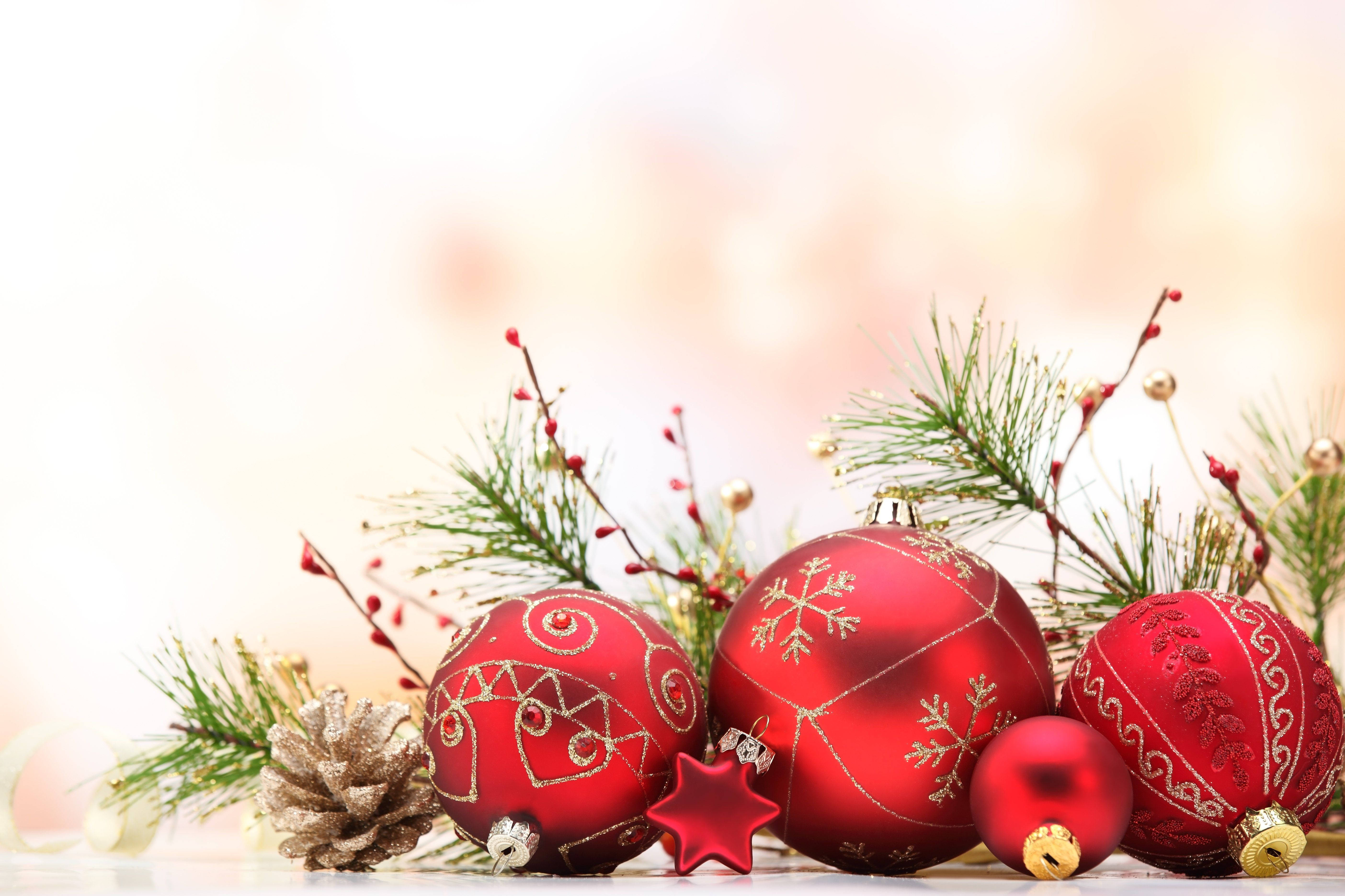 Red Holiday Christmas Ornaments Background