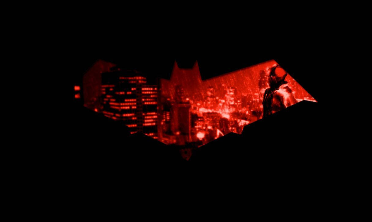 Red Hood On Red Batman Logo Background