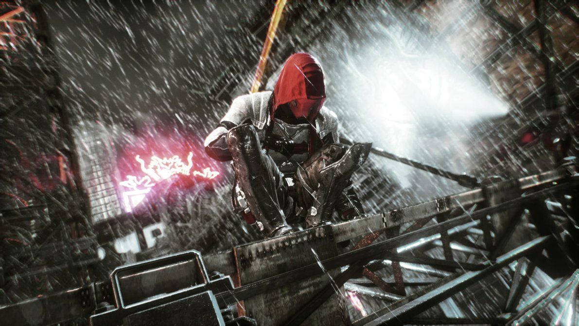 Red Hood On The Rain Background