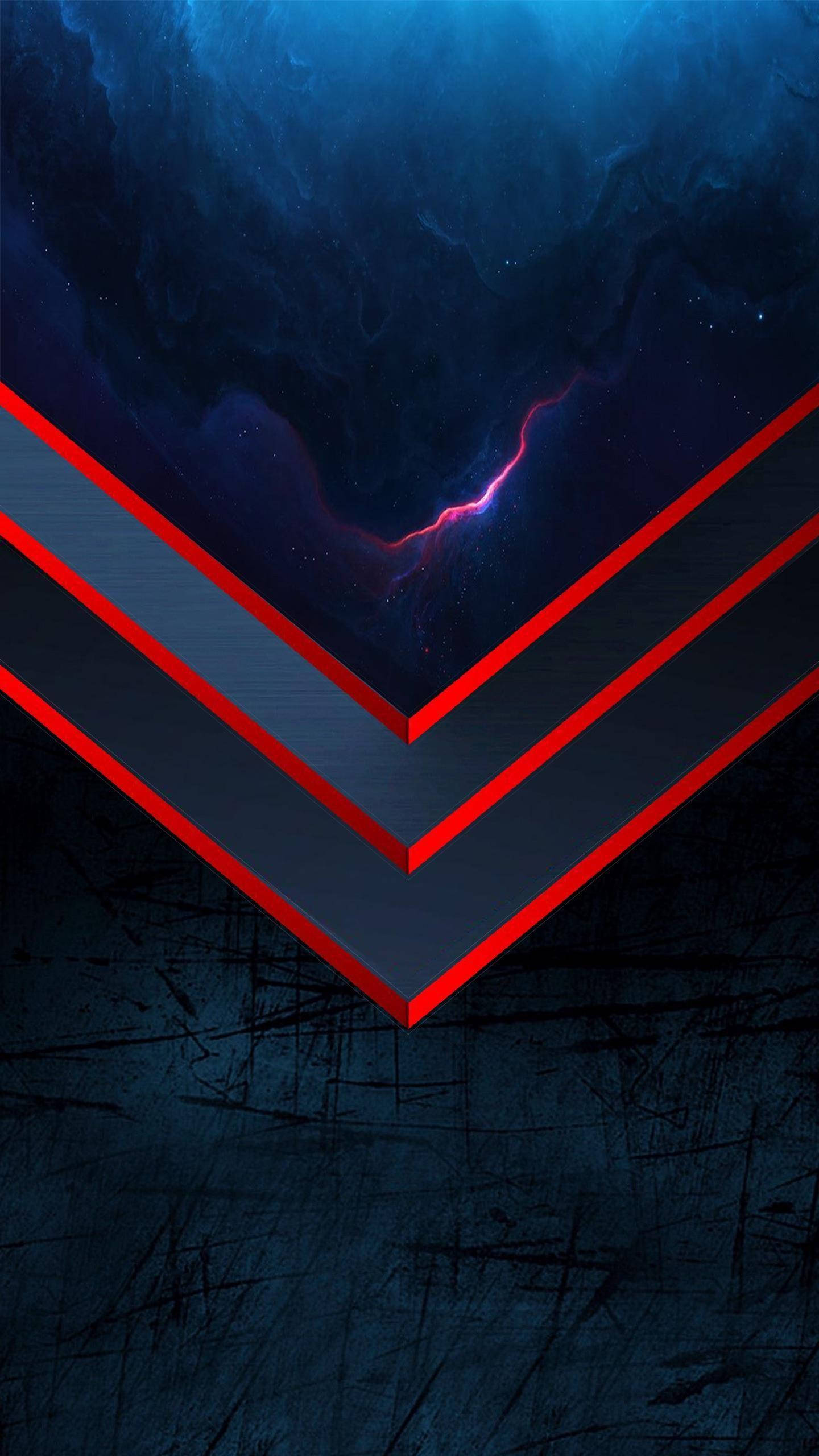 Download Red Stripes And Galaxy Waves Dark Mode Wallpaper 
