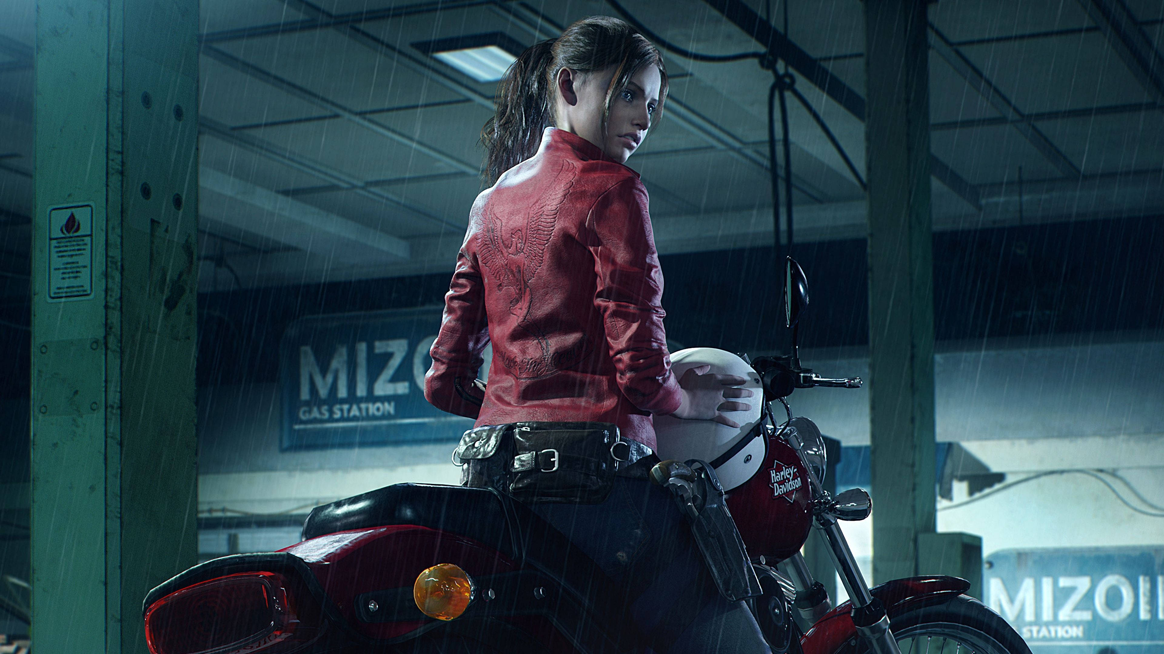 Resident Evil 2 Claire Redfield In Motorcycle Background