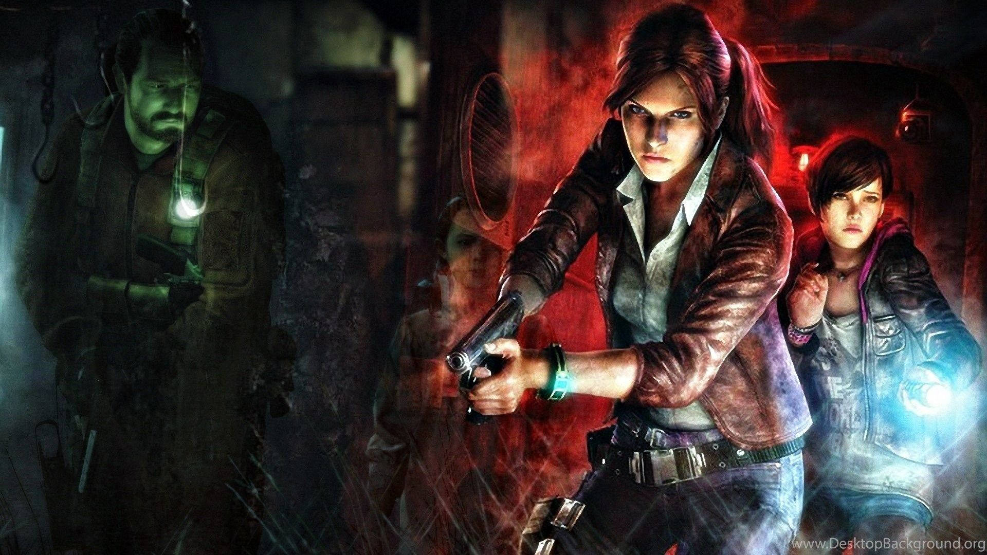 Resident Evil 2 Revelations Characters In Colored Lights Background